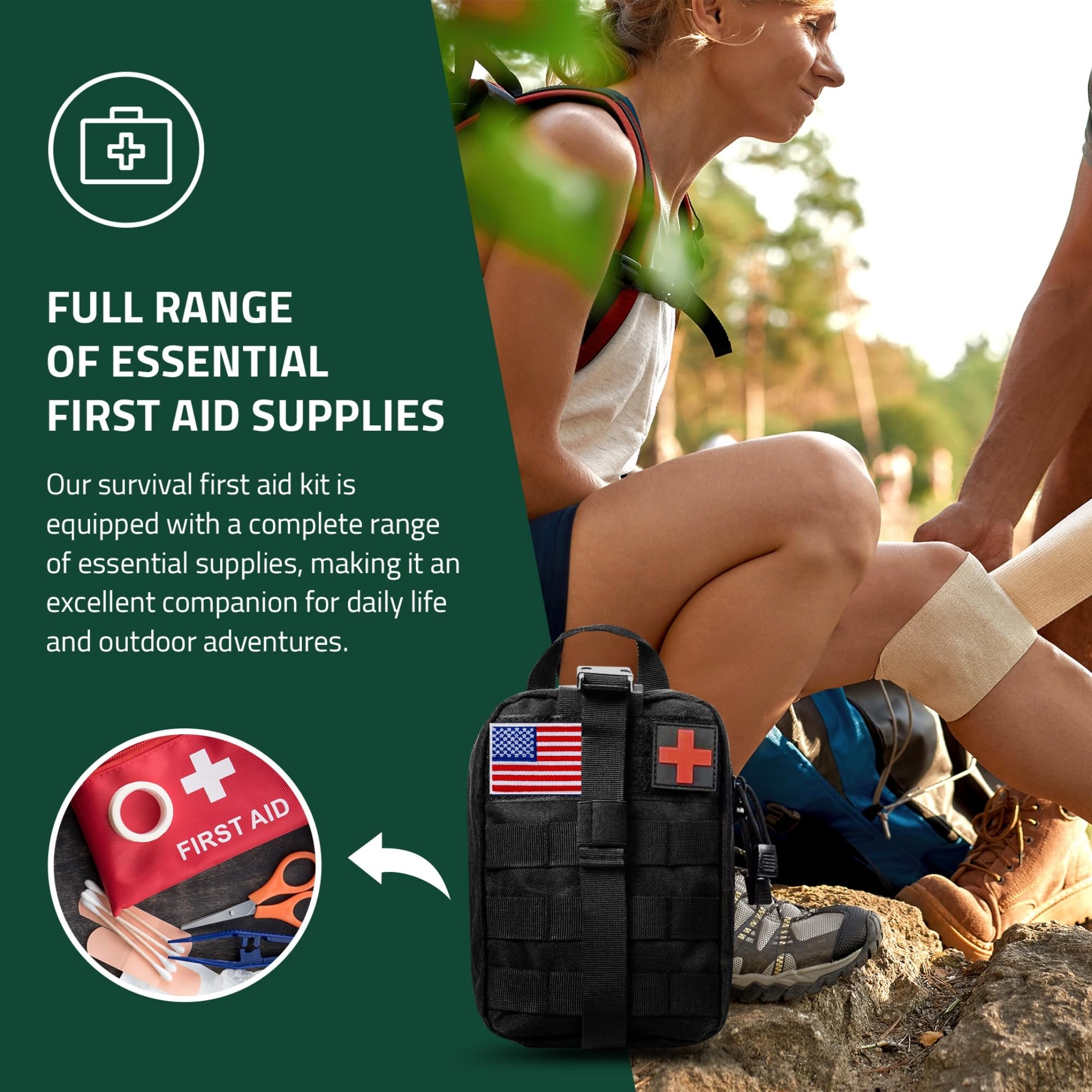 Emergency Survival Kit & First Aid Kit - Professional Outdoor Gear for Camping, Hiking, Hunting & Adventure | Molle System Survival Equipment for Wilderness Emergencies & Disaster Preparedness