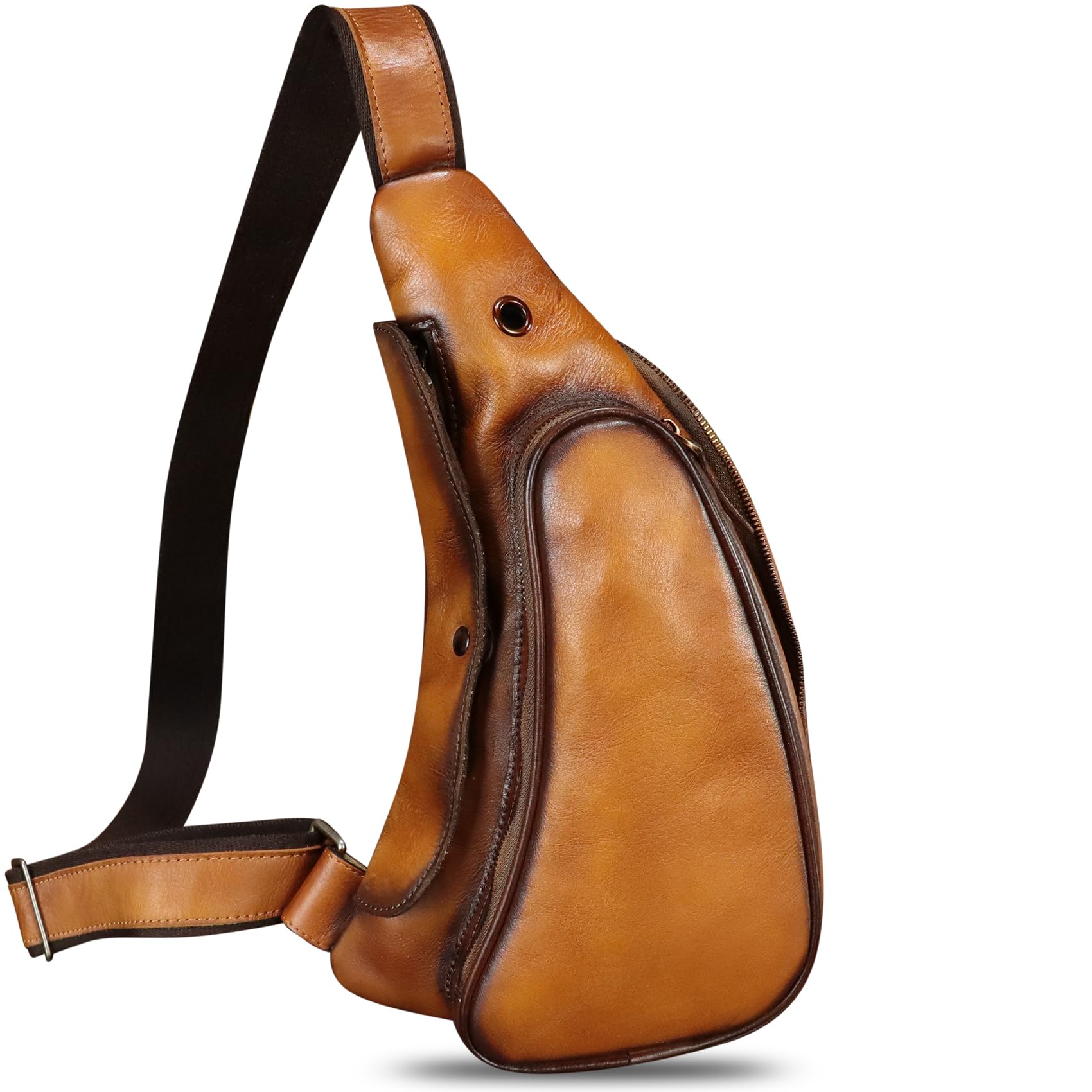 Genuine Leather Crossbody Sling Bag - Retro Handmade Chest Purse for Men & Women - Perfect for Cycling, Travel & Daily Use (Brown)