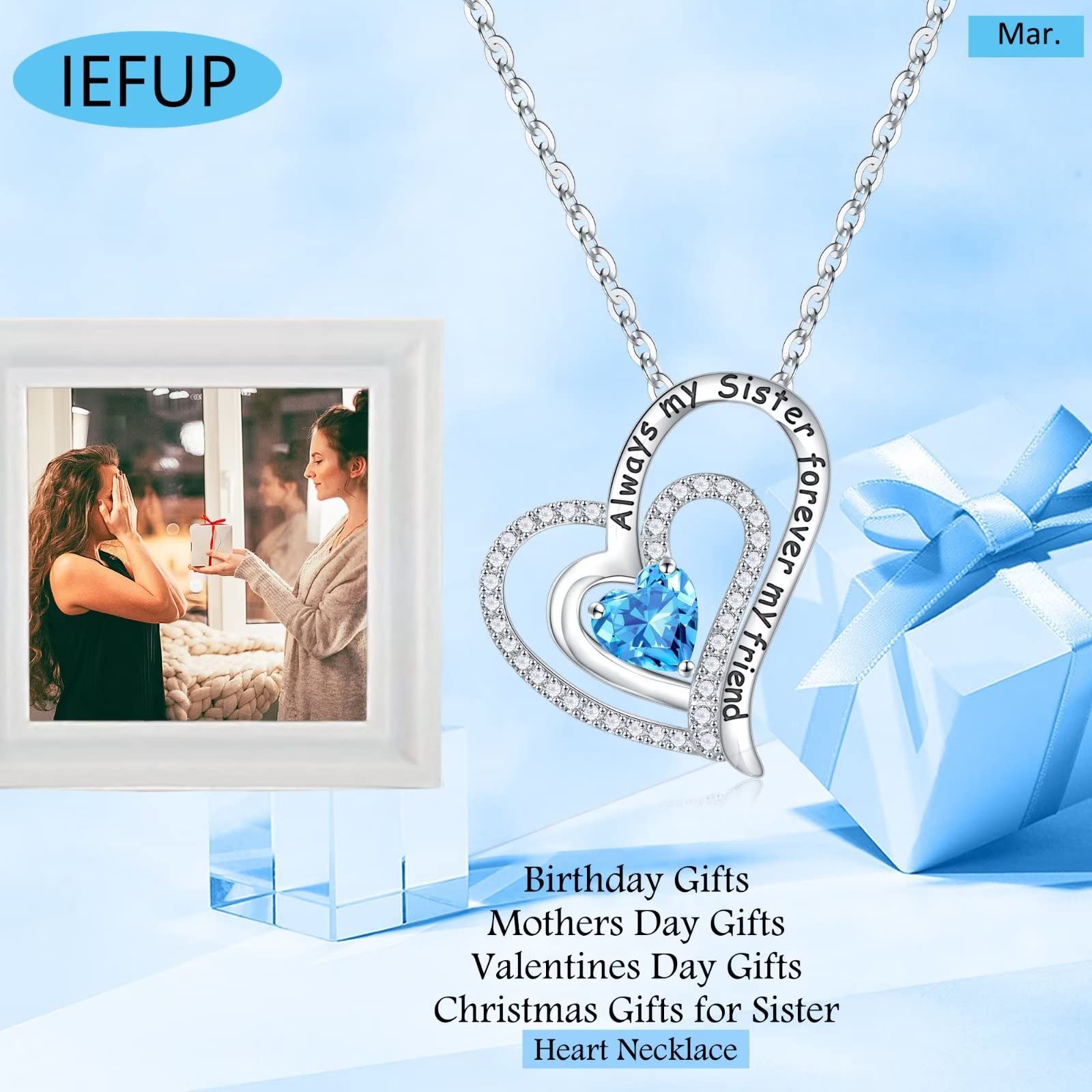 Birthstone Necklace for Women - Sterling Silver Heart Pendant Jewelry Gift for Mom, Wife, Girlfriend, Daughter | Birthday, Mother's Day, Anniversary Present | Perfect for Everyday Wear & Special Occasions