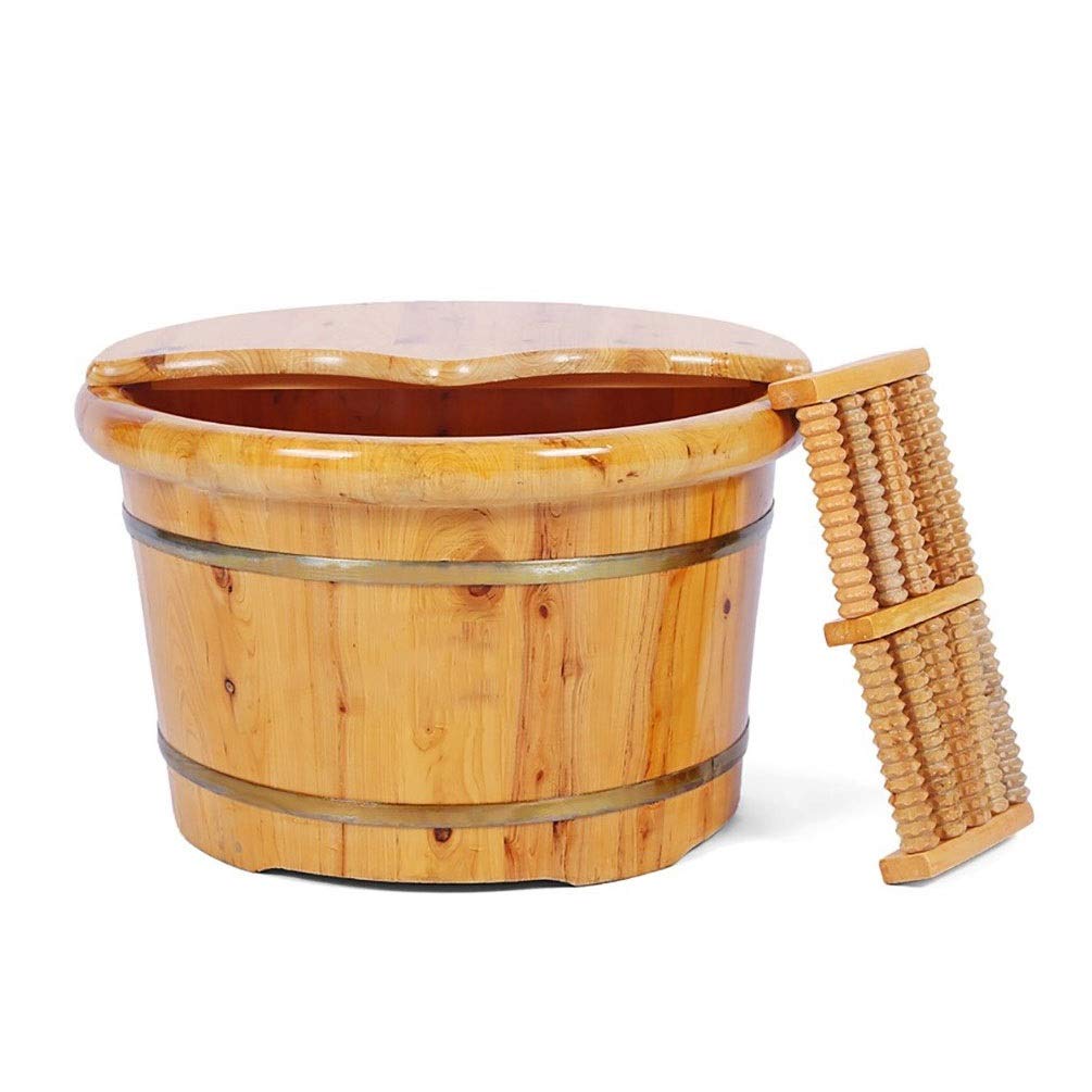 **Solid Wood Foot Bath Massager Tub - Wooden Foot Spa Bucket with Sauna & Massage for Relaxation - Perfect for Home Use, Pedicures & Stress Relief**