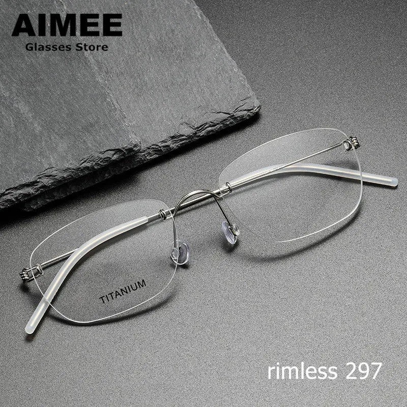Aimee Unisex Rimless Square Titanium Eyeglasses 4297 - Lightweight Durable Frame for Reading & Computer Use - Fashionable Eyewear for Men & Women