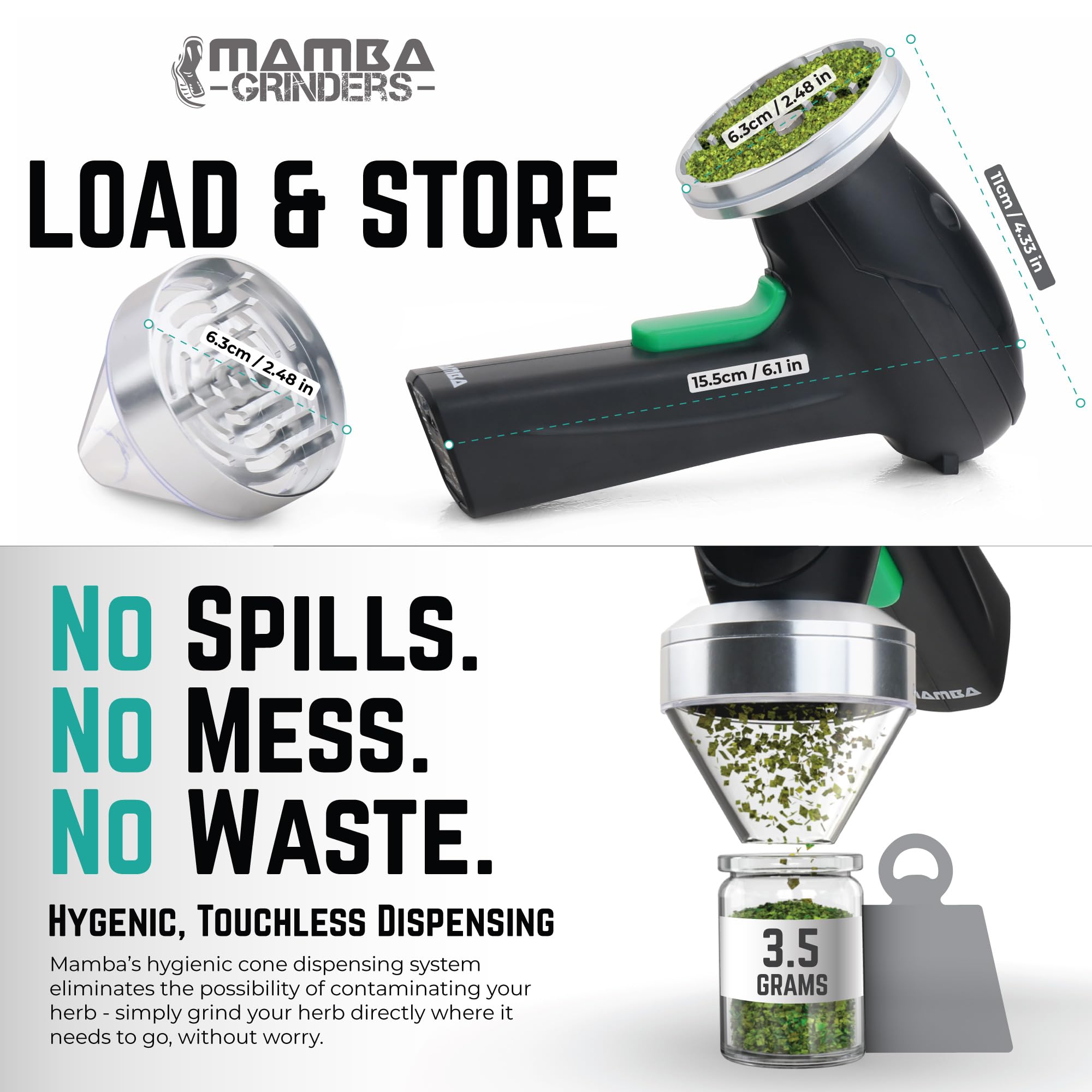 Premium Mamba Monster 3.5g Silver USB Rechargeable Electric Herb Grinder - Large Capacity Portable Metal Spice Mill for Kitchen, Travel & Camping - Perfect for Grinding Herbs, Spices & Coffee Beans