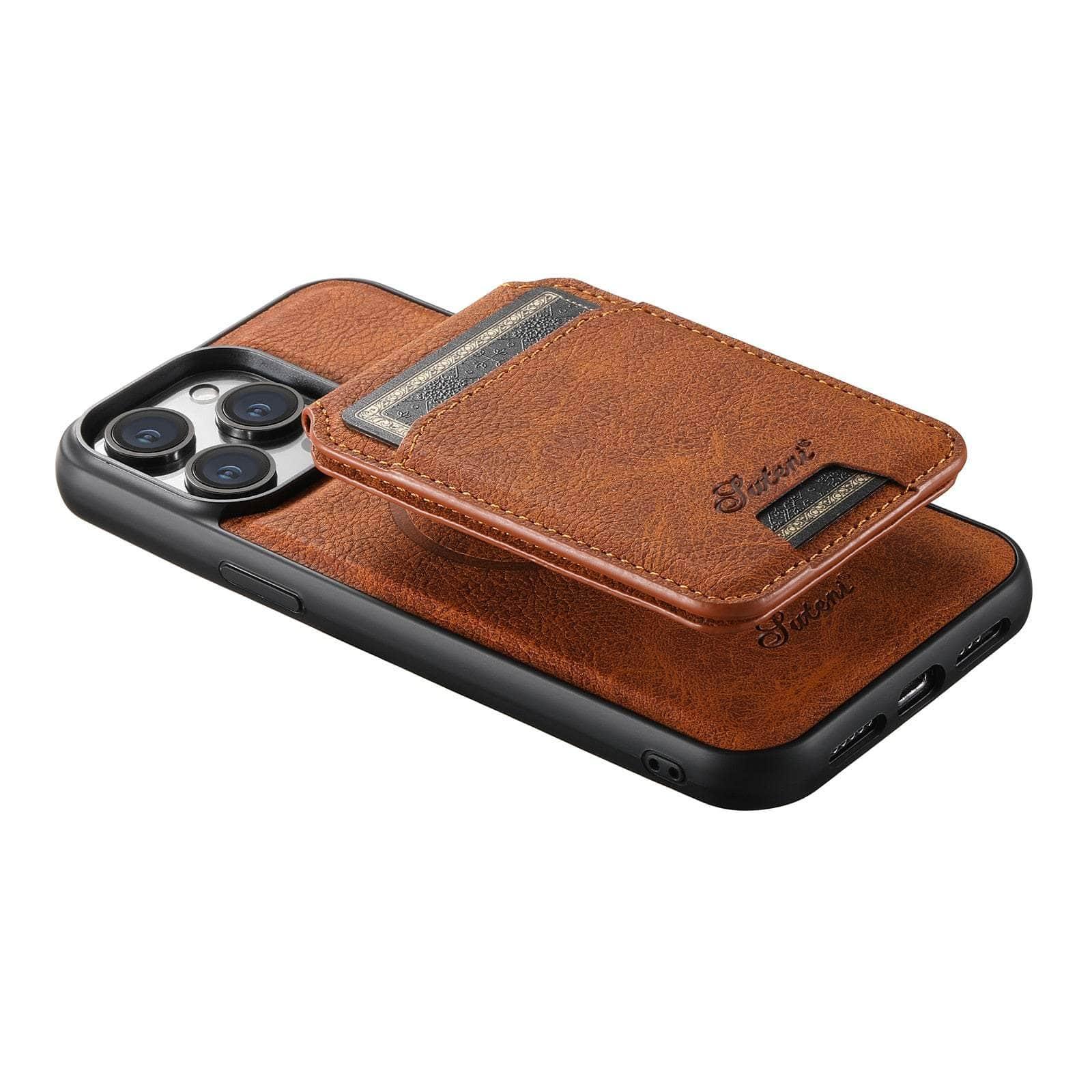 Magnetic Leather Card Case for iPhone 15 - Slim Wallet with RFID Protection | Perfect for Everyday Carry, Travel & Business Use
