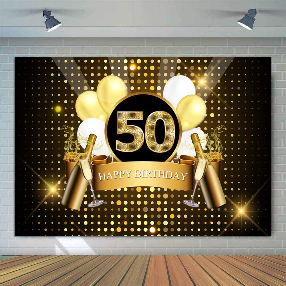 Sensfun Black & Gold Glitter 50th Birthday Backdrop - 8x6ft Photography Background for Adult Men's Fifty Years Old Party Decor, Photo Booth Props, Banner - Perfect for Birthday Celebrations, Photoshoots & Event Decorations