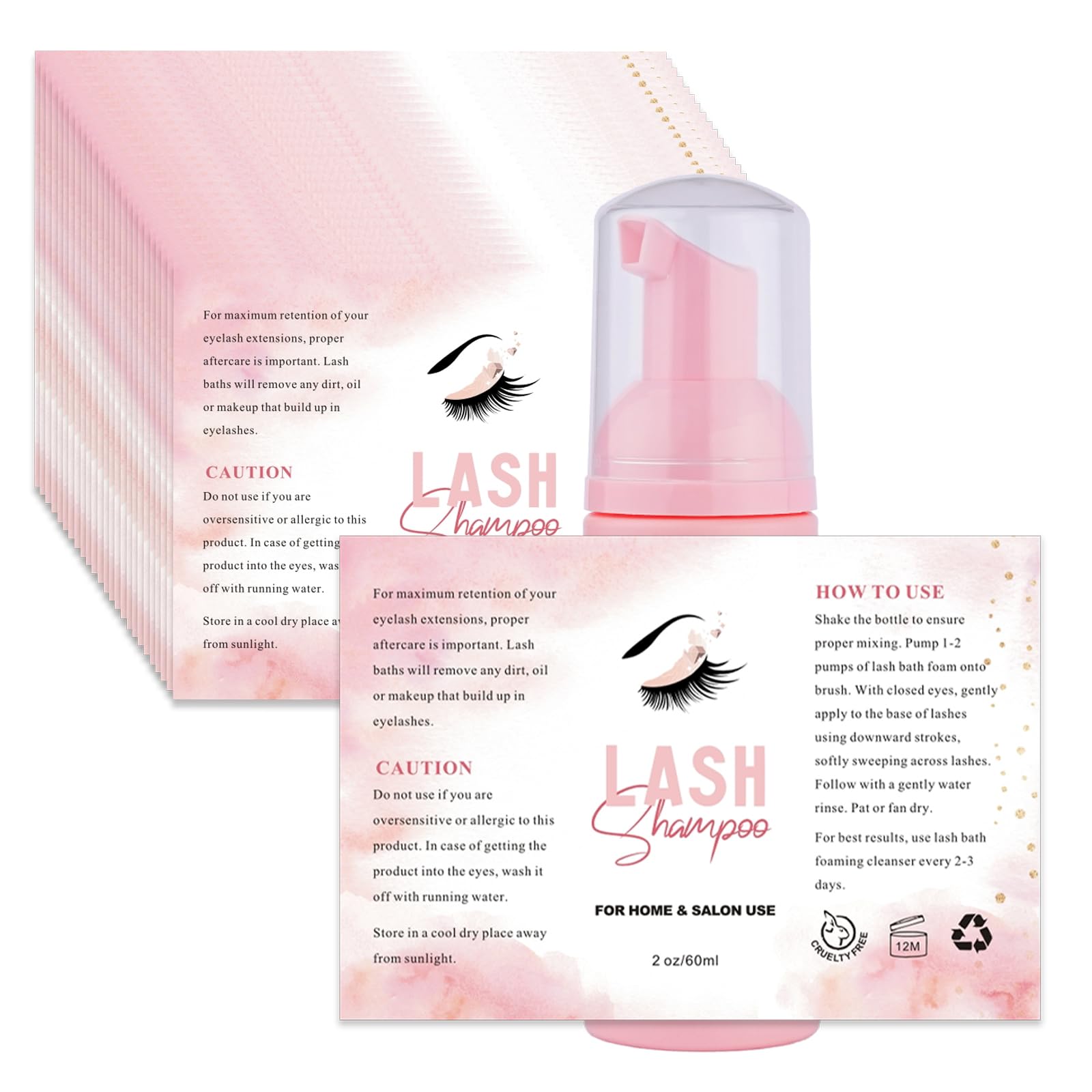 50PCS Waterproof Lash Shampoo Labels - Premium Self-Adhesive Stickers for Lash Extension Foam Pump Bottles, Eyelash Bath Wash & Beauty Products - Perfect for Salon, Spa & Home Use