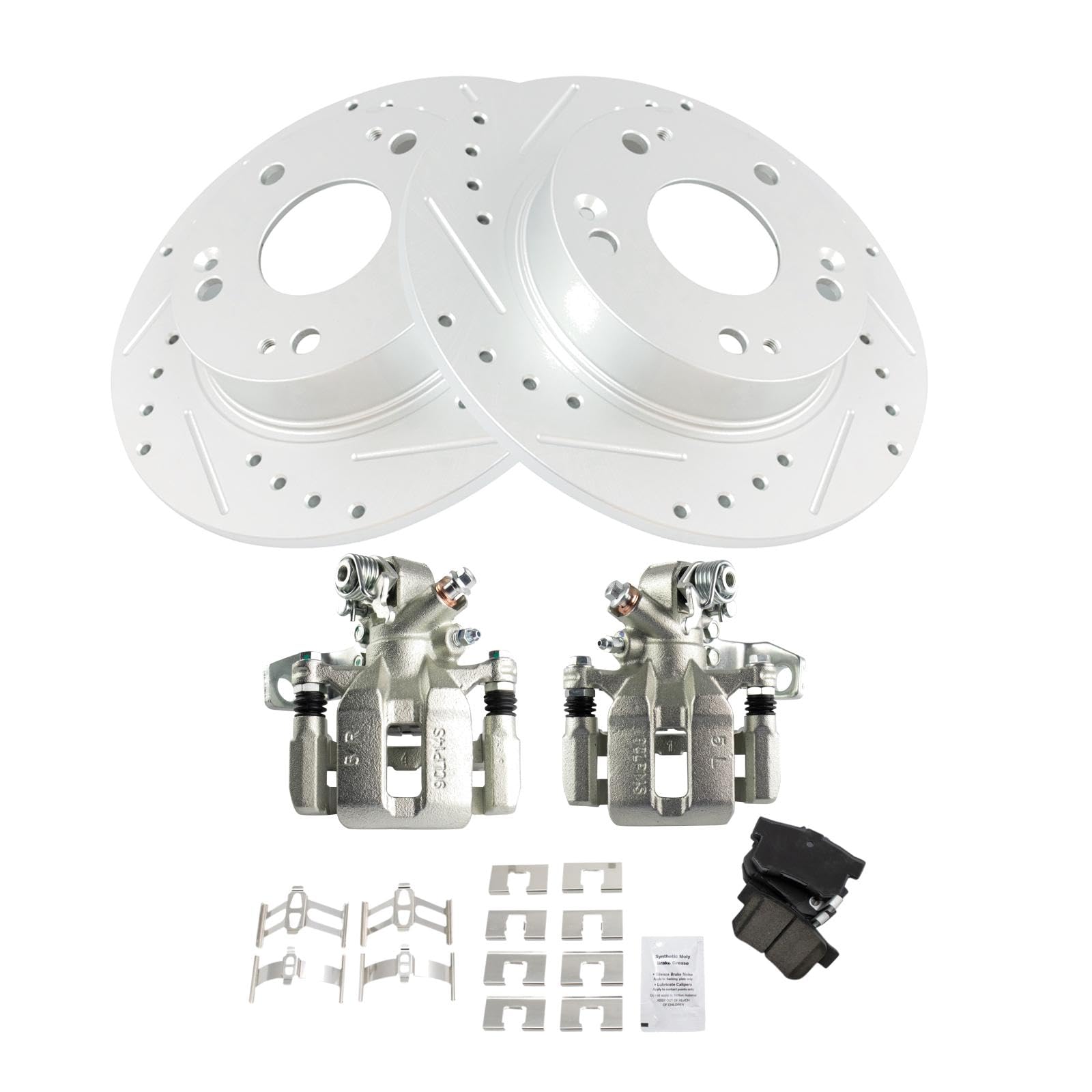 TRQ Rear Performance Brake Pad & Rotor Kit - Ceramic Solid Premium G-Coated - Compatible with 2013-2015 Acura ILX & 2006-2015 Honda Civic - Smooth Stopping Power for City Driving & Highway Safety