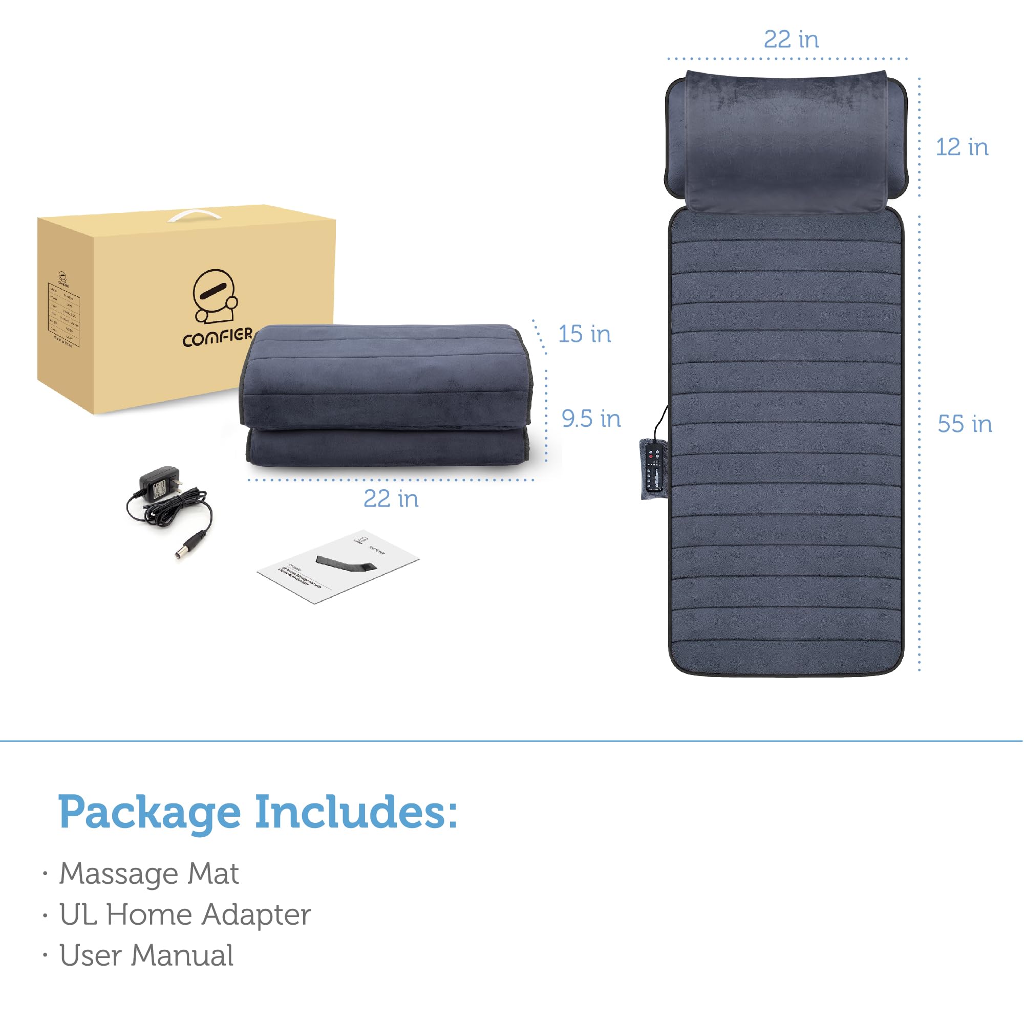 COMFIER Full Body Massage Mat with Adjustable Neck Pillow - 10 Vibration Motors & 4 Heating Pads for Back Pain Relief - Perfect Father's Day Gift for Men (Home/Office Use, Relaxation & Muscle Recovery)