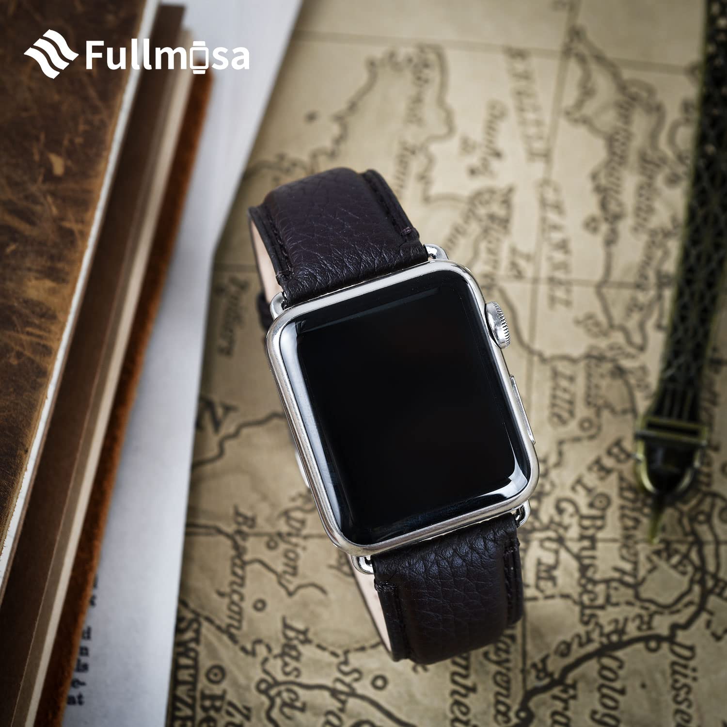 Fullmosa Genuine Leather Apple Watch Bands Compatible with Series 9/8/7/6/5/4/3/2/1/SE/Ultra 2 (38mm 40mm 41mm 42mm 44mm 45mm 49mm) - Stylish Replacement Strap for Women & Men - Perfect for Office, Date Night & Formal Occasions