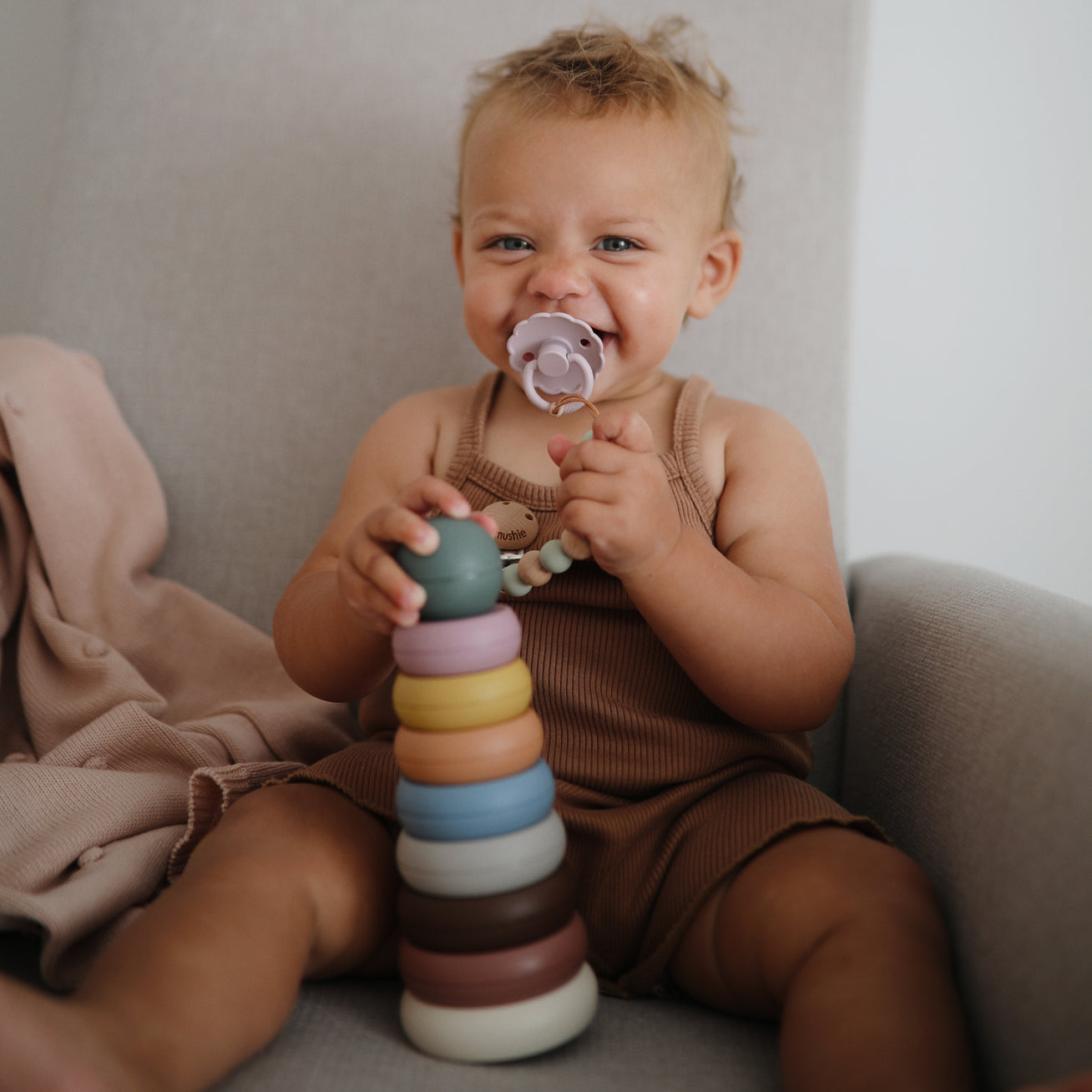 Mushie Stacking Rings Toy for Babies & Toddlers - Montessori Educational Wooden Rainbow Stacker for Early Learning, Fine Motor Skills Development - Perfect for Playtime, Daycare & Sensory Play Activities