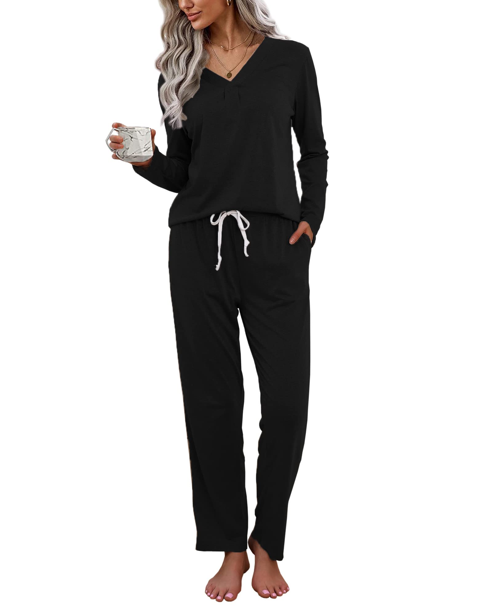 Difficort Women's Pajama Sets - Soft Long Sleeve Sleepwear with Pockets, Cozy Lounge Pjs for Winter Nights | Perfect for Sleeping, Relaxing at Home & Gift Giving