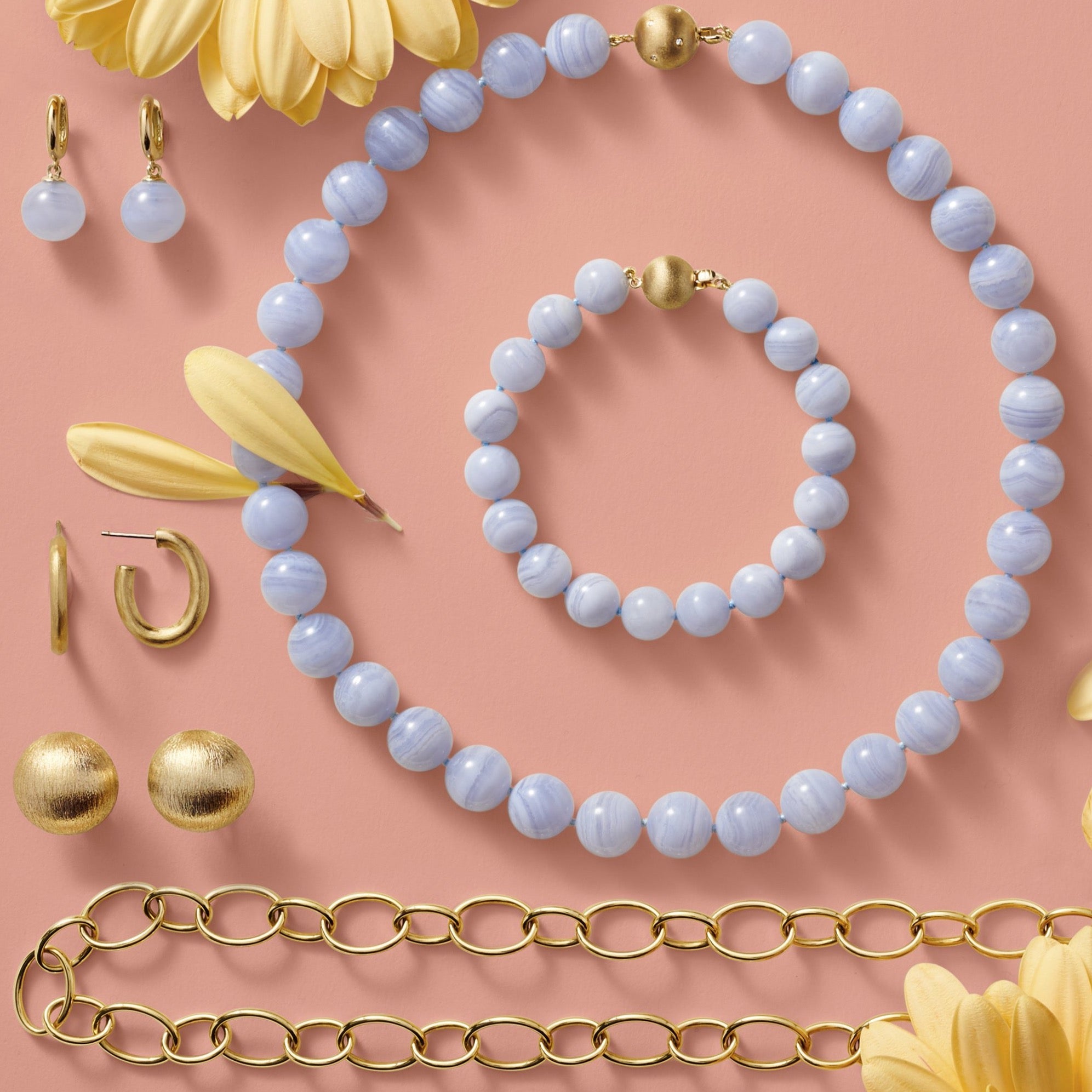 10mm Blue Lace Agate & Gold Plated Beaded Bracelet - Healing Crystal Jewelry for Women, Stress Relief & Positive Energy - Perfect for Meditation, Yoga & Everyday Wear