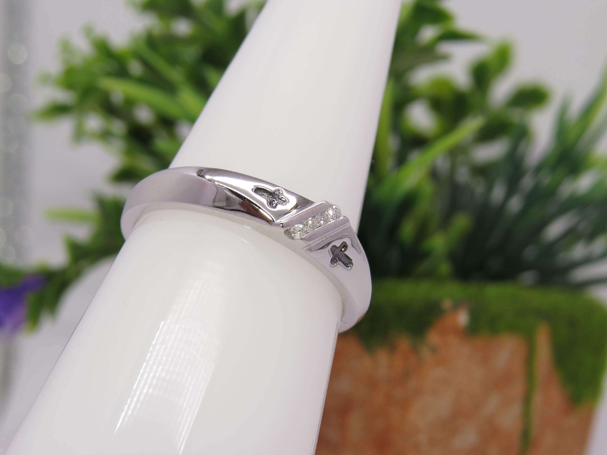Dazzlingrock 10K White Gold Men's Round Diamond Single Row Cross Wedding Band Ring - 1/20 CTW - Perfect for Engagement, Anniversary & Promise Rings - Ideal Gift for Him