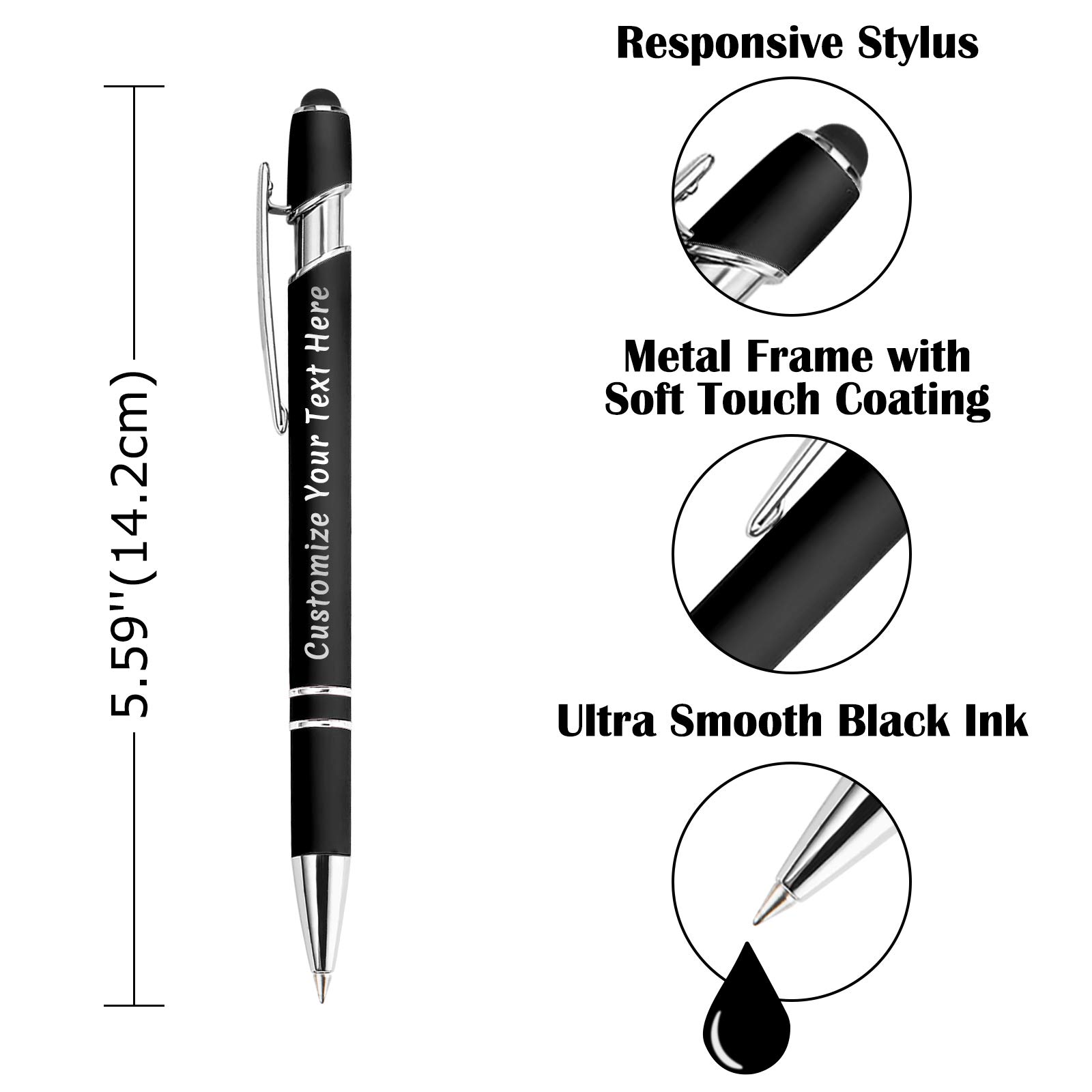 60 Pack Personalized Engraved Pens with Stylus - Custom Metal Pens for Graduation, Birthday, Boss & Teacher Gifts - Soft Touch, Name/Logo/Message Engraving - Light Green - Perfect for Office, School & Corporate Events