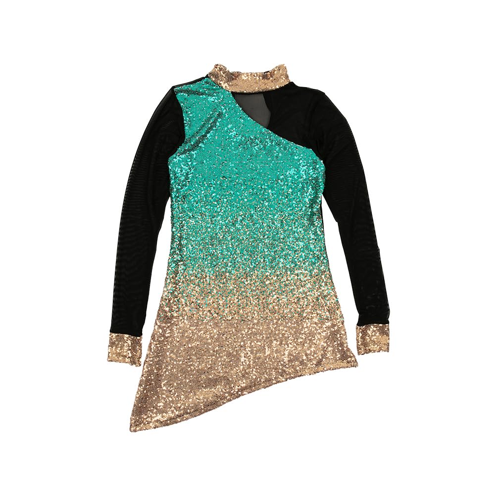 Women's Ombre Sequin Mesh Dance Costume Dress - Sparkling Performance Outfit for Latin, Ballroom, Salsa & Stage Shows