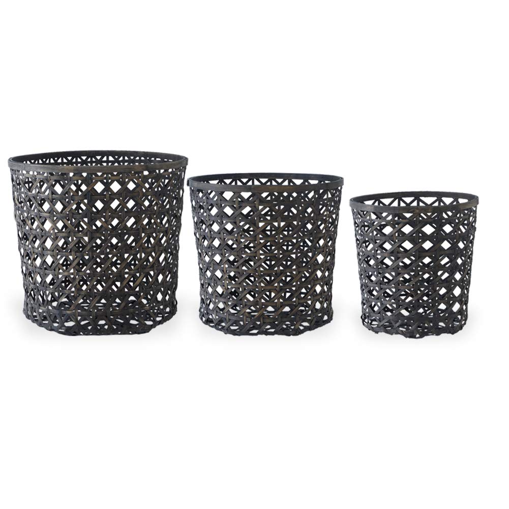 K&K Interiors 3-Piece Open Weave Bamboo Round Nesting Baskets Set - Small, Medium & Large - Natural Home Storage Organizer for Bathroom, Bedroom & Kitchen Decor