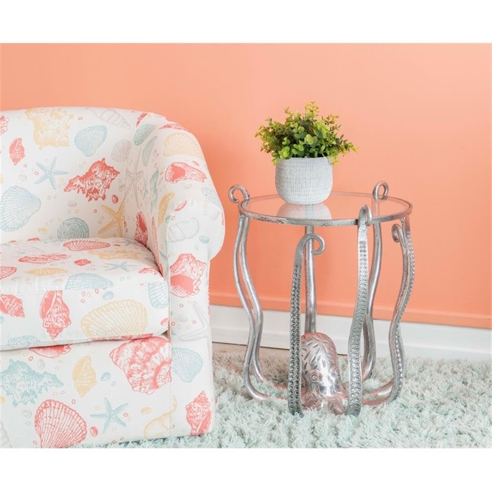Linon Olivia Octopus Silver Aluminum and Glass Side Table - Perfect for Living Room, Bedroom, or Office Decor
