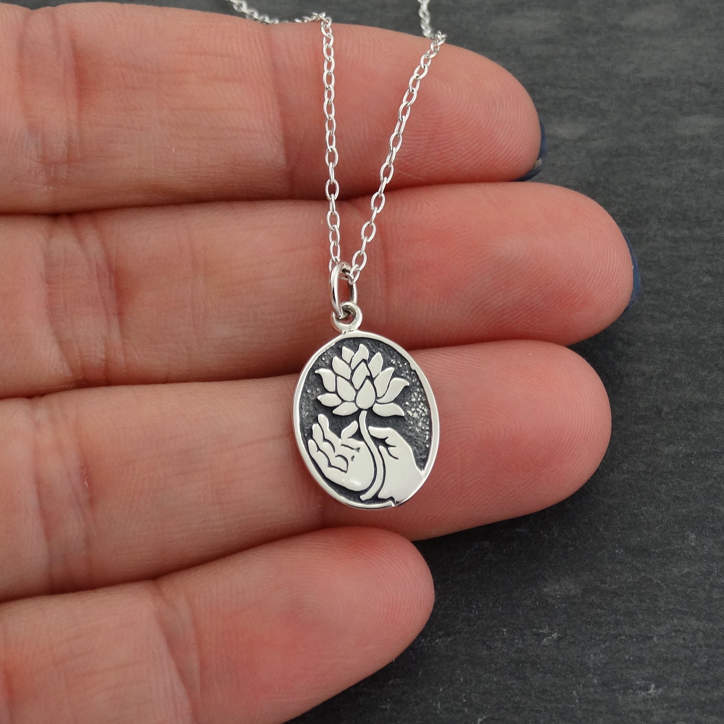 Sterling Silver Lotus Flower Necklace with Mandala Pendant - OM & Coexist Charm on 18