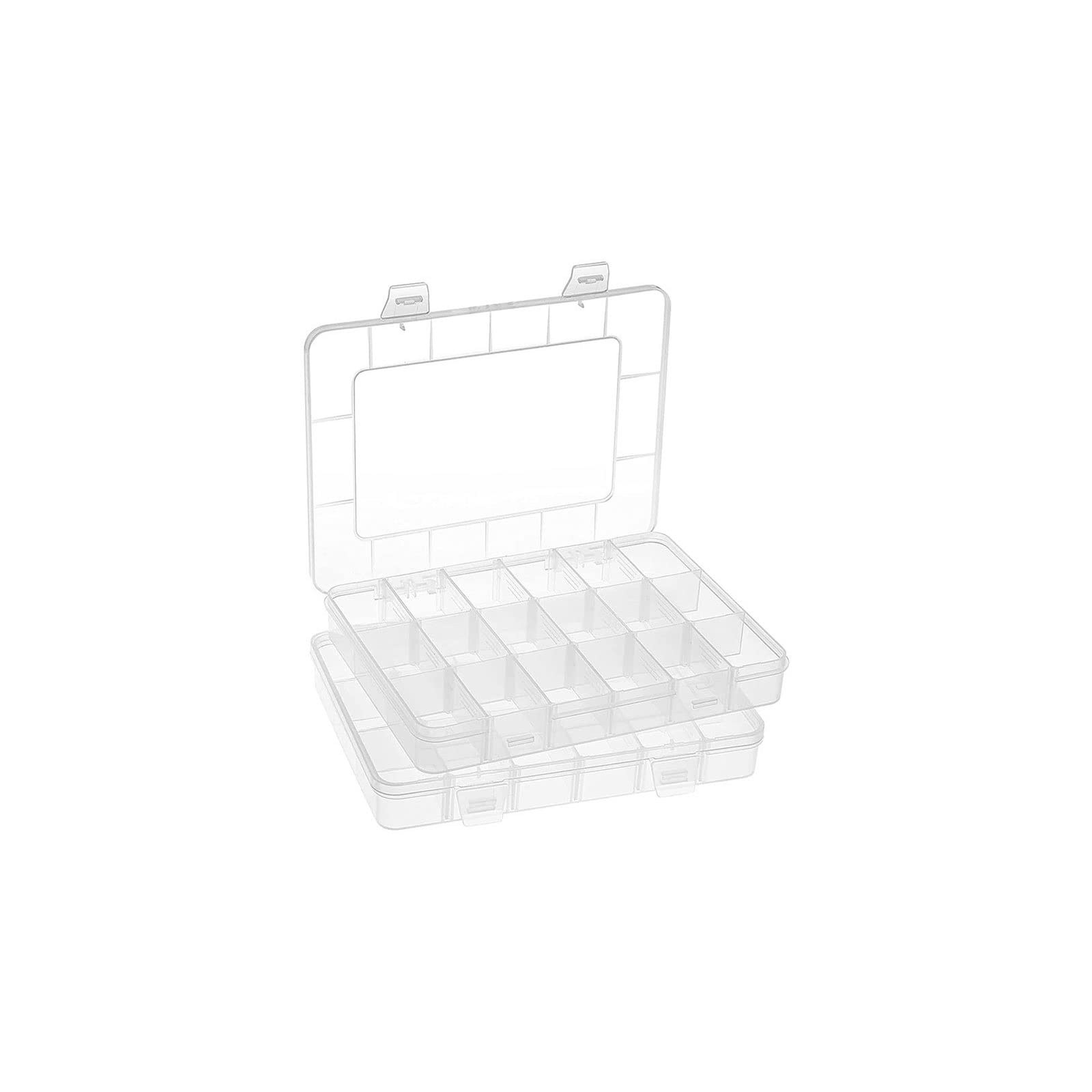 2-Pack 18-Grid Plastic Storage Organizer Box with Adjustable Dividers - Perfect for Jewelry, DIY Crafts, Washi Tapes & Beads Organization | Ideal for Home, Office & Craft Room Storage Solutions