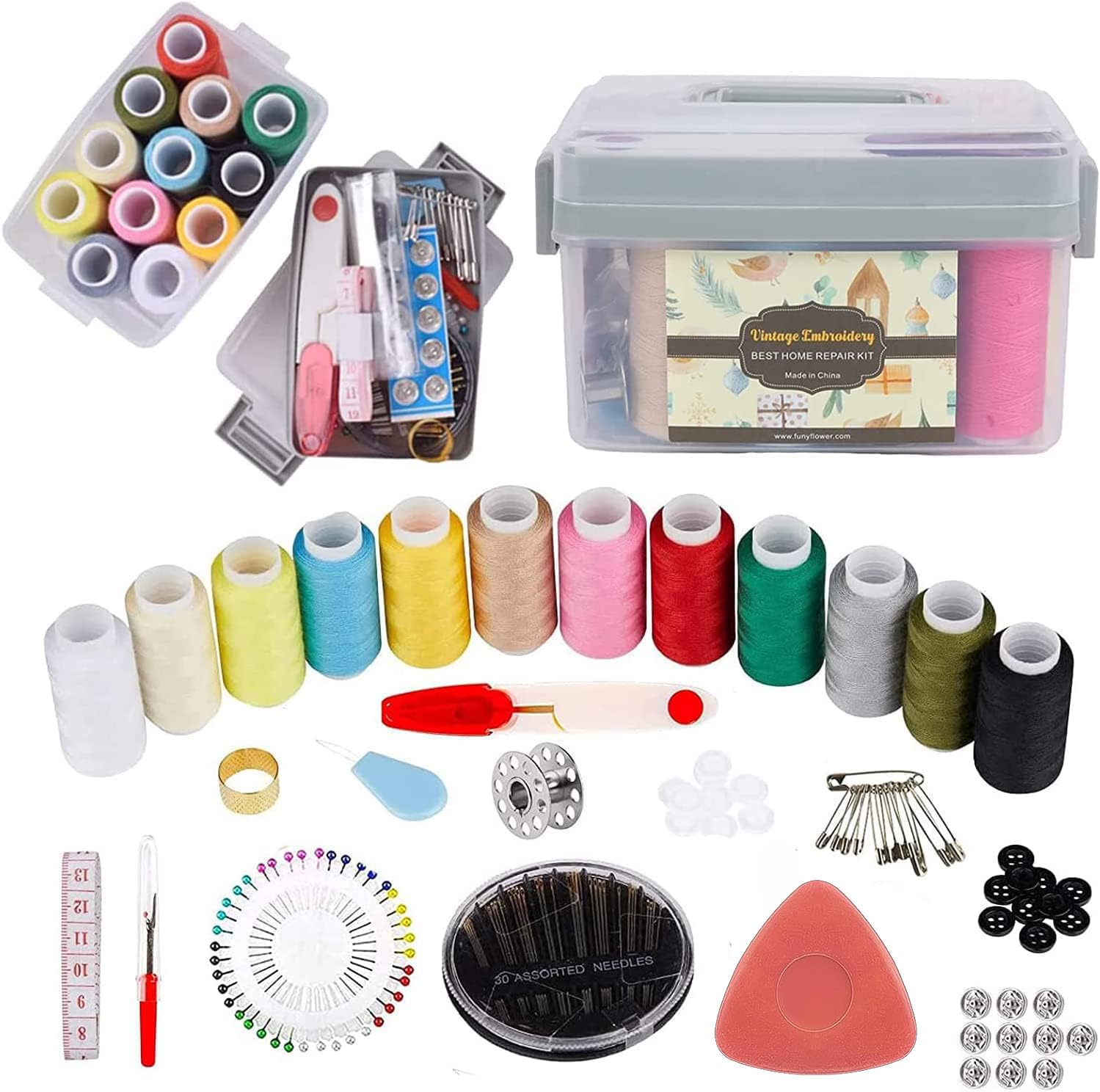 Premium Sewing Kit Set - 50pcs Portable Sewing Supplies for Beginners | Travel, Emergency Clothing Repairs & DIY Crafts | Includes Thread, Scissors, Needles, Tape Measure | Perfect for Home, Travel, Camping & Emergency Kits