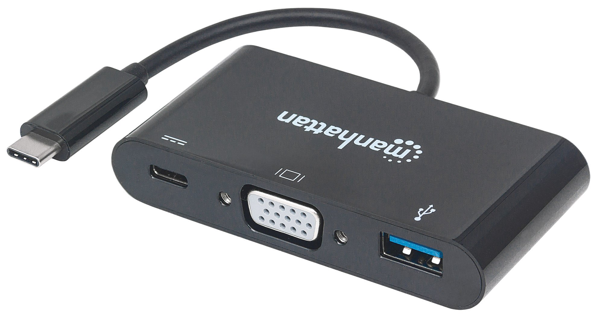 MANHATTAN VGA to HDMI Converter with USB Type-C - Black Docking Adapter for Laptop, Monitor, Projector | Perfect for Home Office, Gaming & Presentations