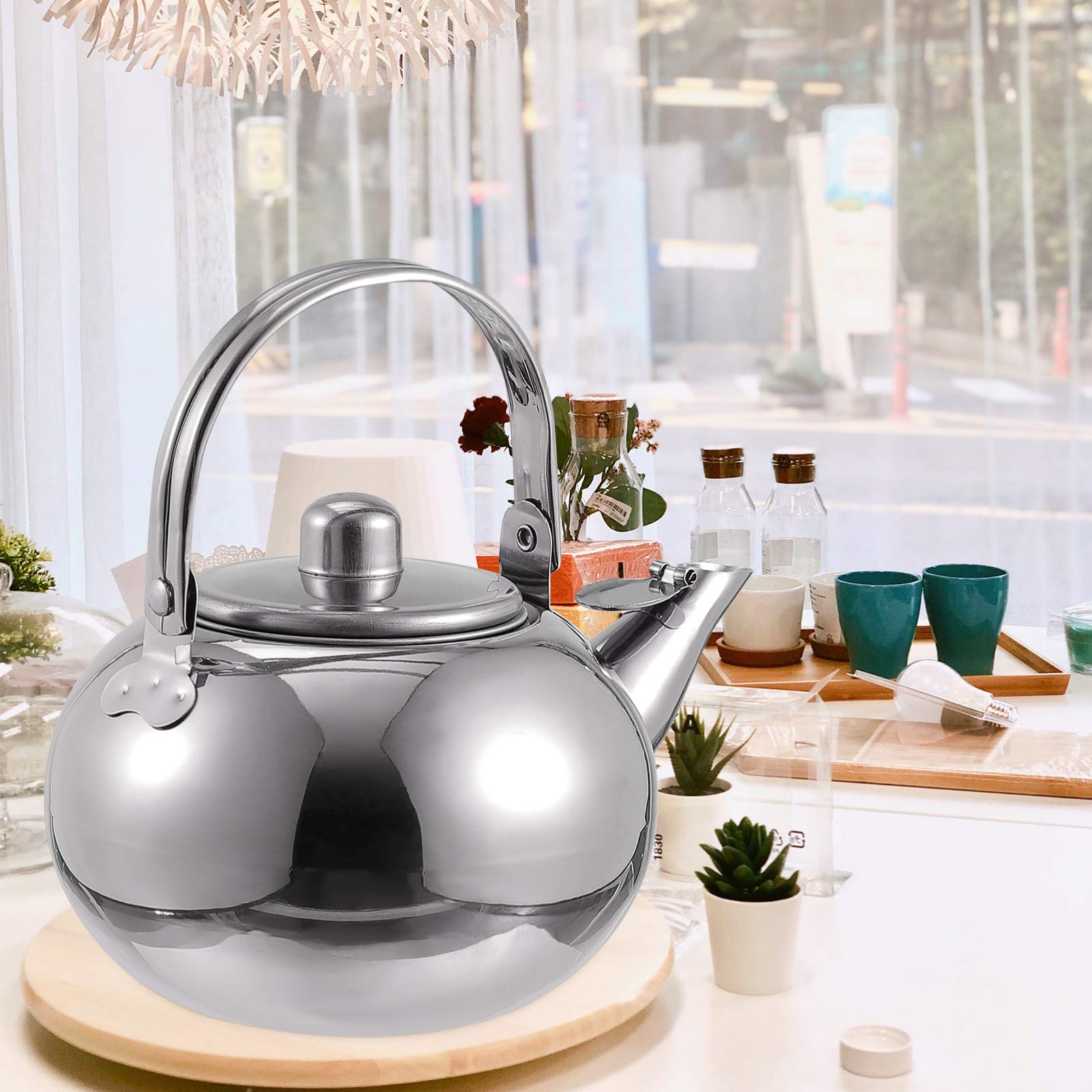 DOITOOL Stainless Steel Whistling Tea Kettle with Mesh Filter - 1.5L Stovetop Teapot for Boiling Water, Silver - Perfect for Home, Office & Camping Use