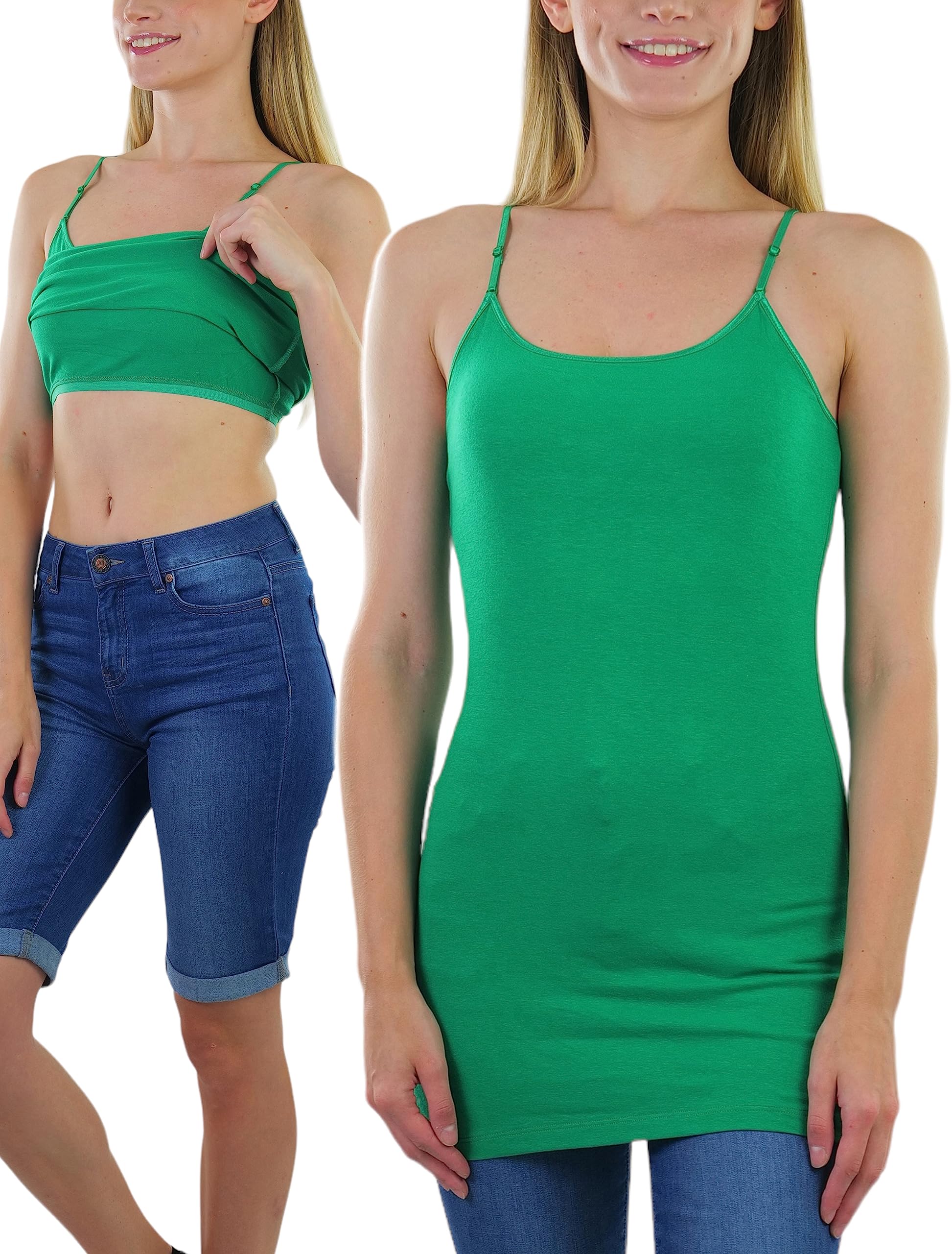 ToBeInStyle Women's Built-in Shelf Bra Spaghetti Strap Layering Longline Cami Top - Comfortable & Supportive for Everyday Wear, Workout, Yoga, and Lounge