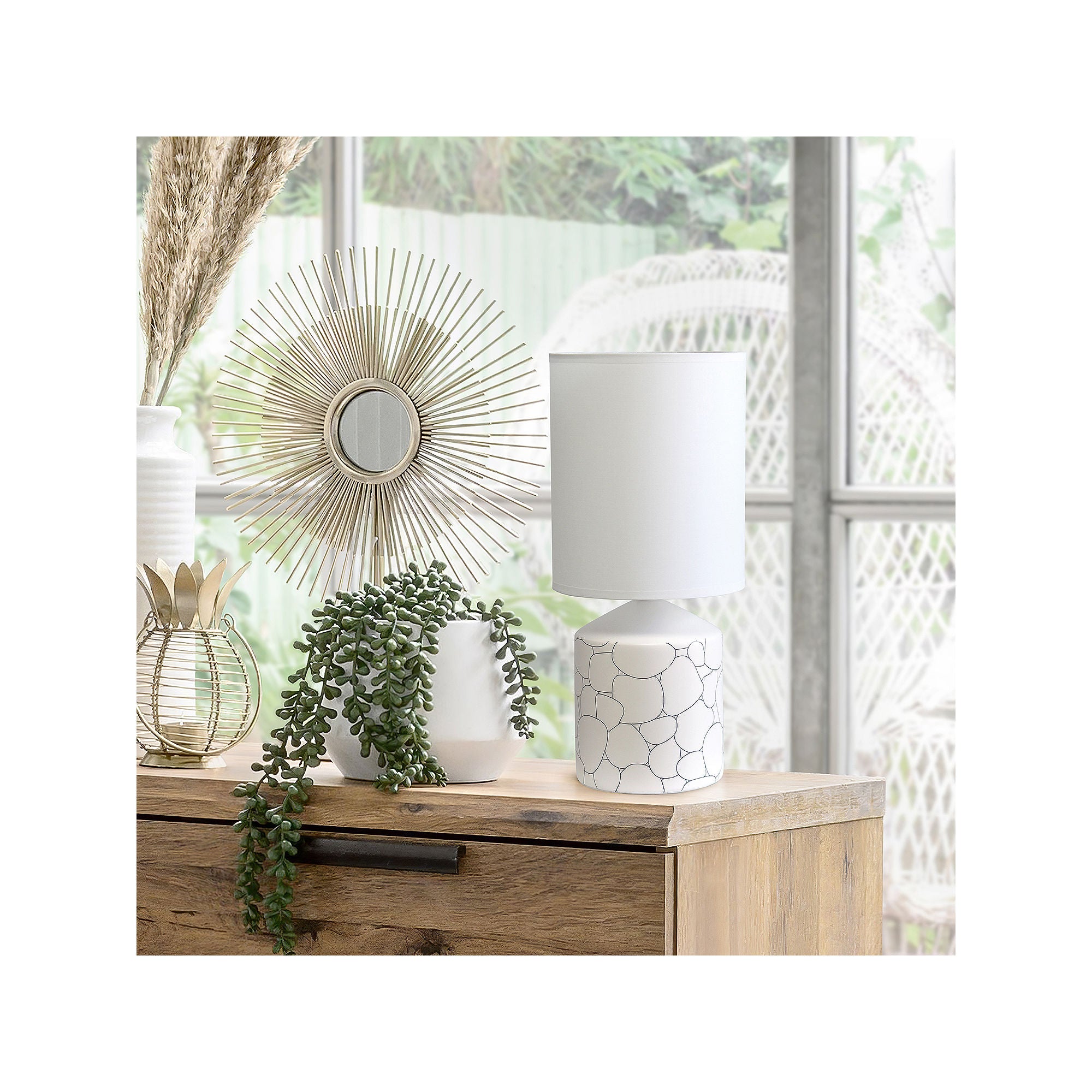 National Brand Simple Designs Fresh Prints Ceramic Table Lamp LT2077 COI - Blue Stone Finish for Bedroom, Living Room & Office Decor