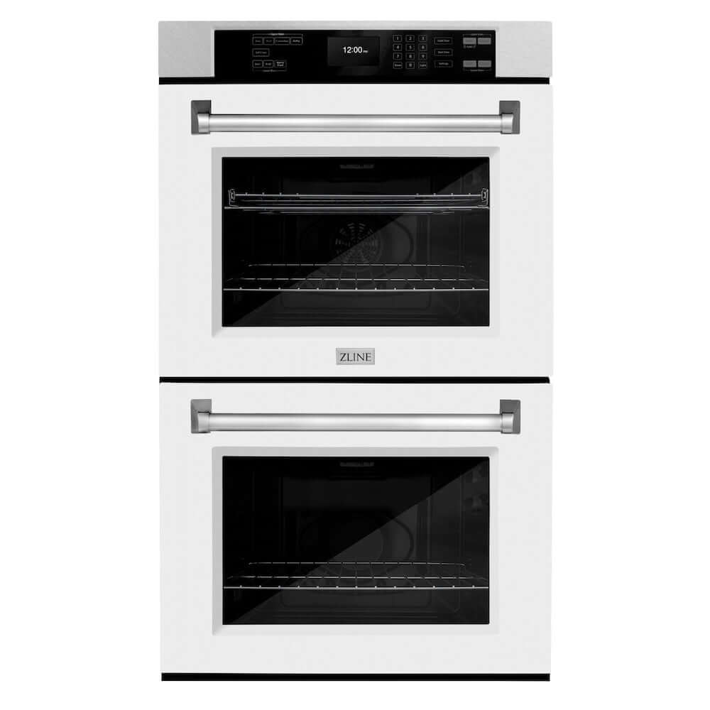 ZLINE 30 Inch Professional True Convection Double Wall Oven with Air Fry & Self-Clean - Satin Stainless Steel & White Matte Doors (WADS WM 30) | Perfect for Home Chefs & Modern Kitchens