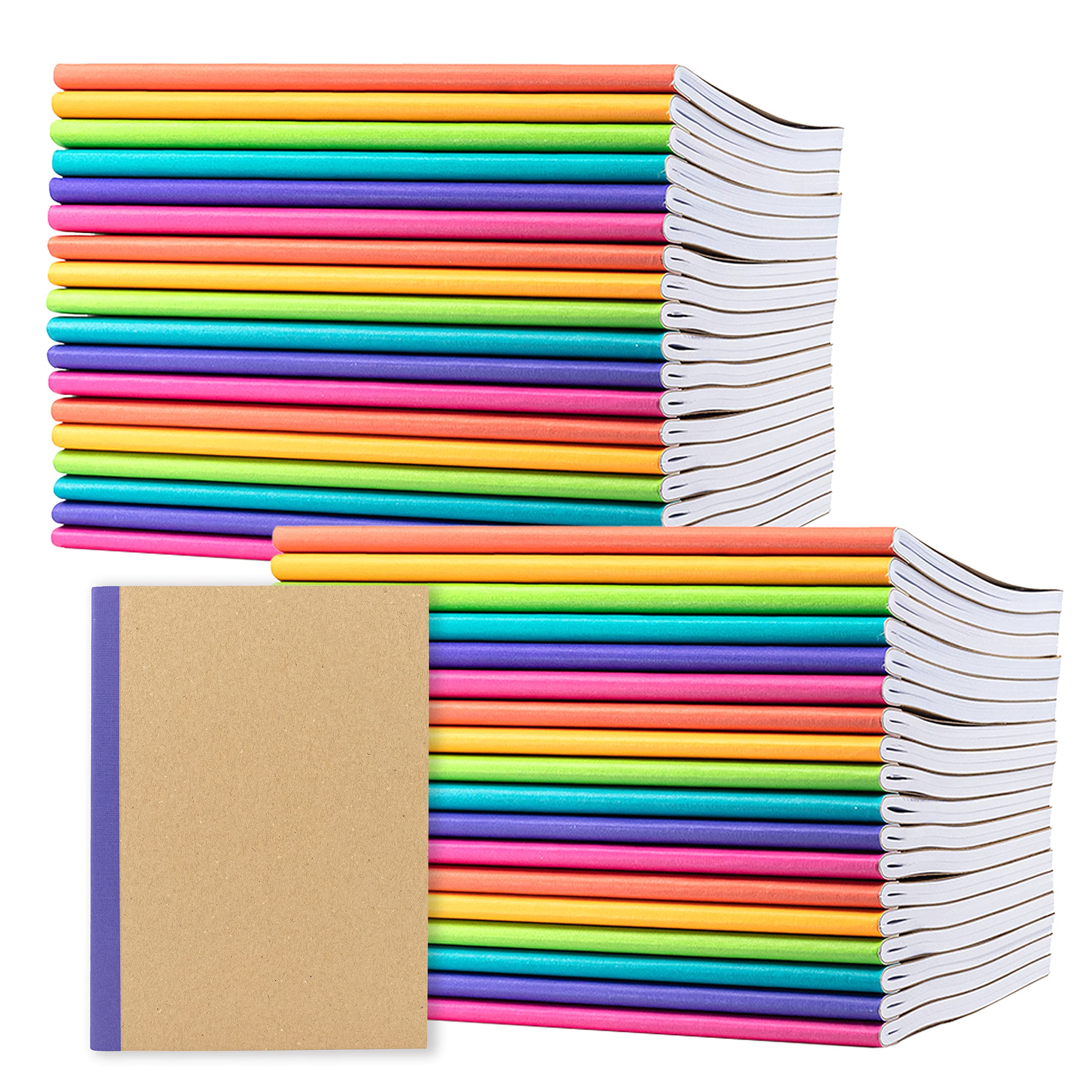 PAPERAGE 36-Pack College Ruled Composition Notebooks - 120 Pages, Kraft Cover with Rainbow Spines, 8