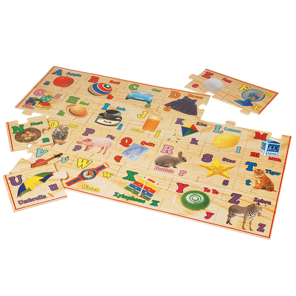 Wooden Alphabet Floor Puzzle - 26 Piece ABC Learning Toy with Real Photos for Toddlers & Preschoolers | Educational Floor Game for Kids, Classroom & Homeschool Learning Activities