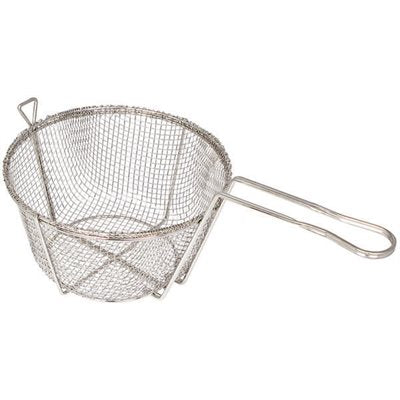 Winco 10.5 Inch Round Fryer with #4 Mesh Basket - 6 Inch Deep Stainless Steel Commercial Deep Fryer Basket for Restaurants, Fast Food & Home Kitchen Use