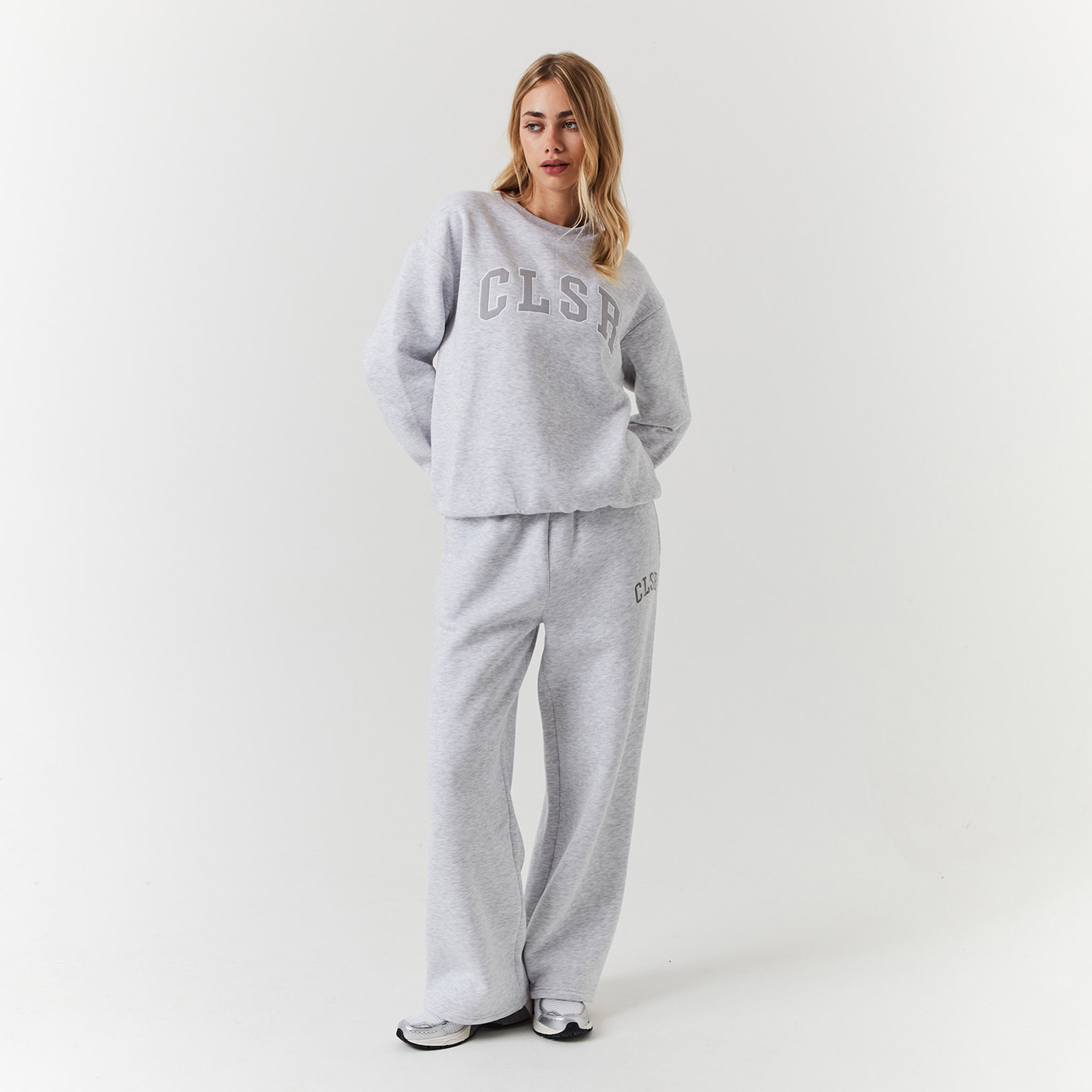 Varsity CLSR Sweatshirt Tracksuit Set - Light Grey Marl Color | Comfortable Athletic Wear for Gym, Running & Casual Street Style