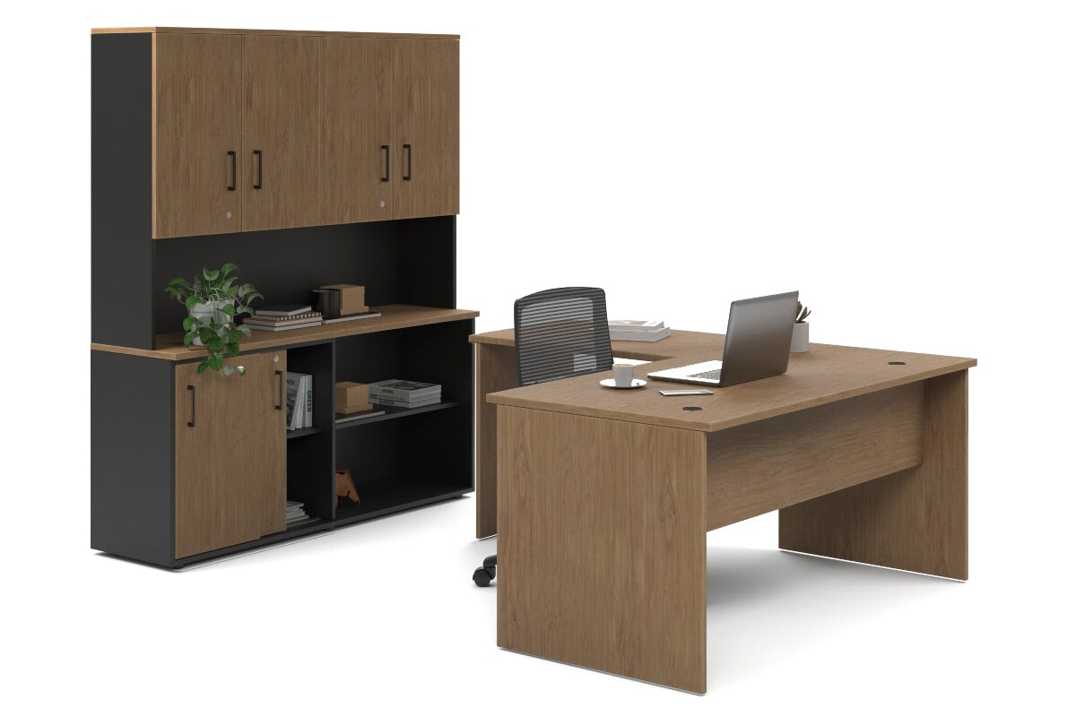 L-Shaped Executive Desk with Uniform Panel & Black Carcass - 1600L x 1600W Office Workstation for Home & Business Use