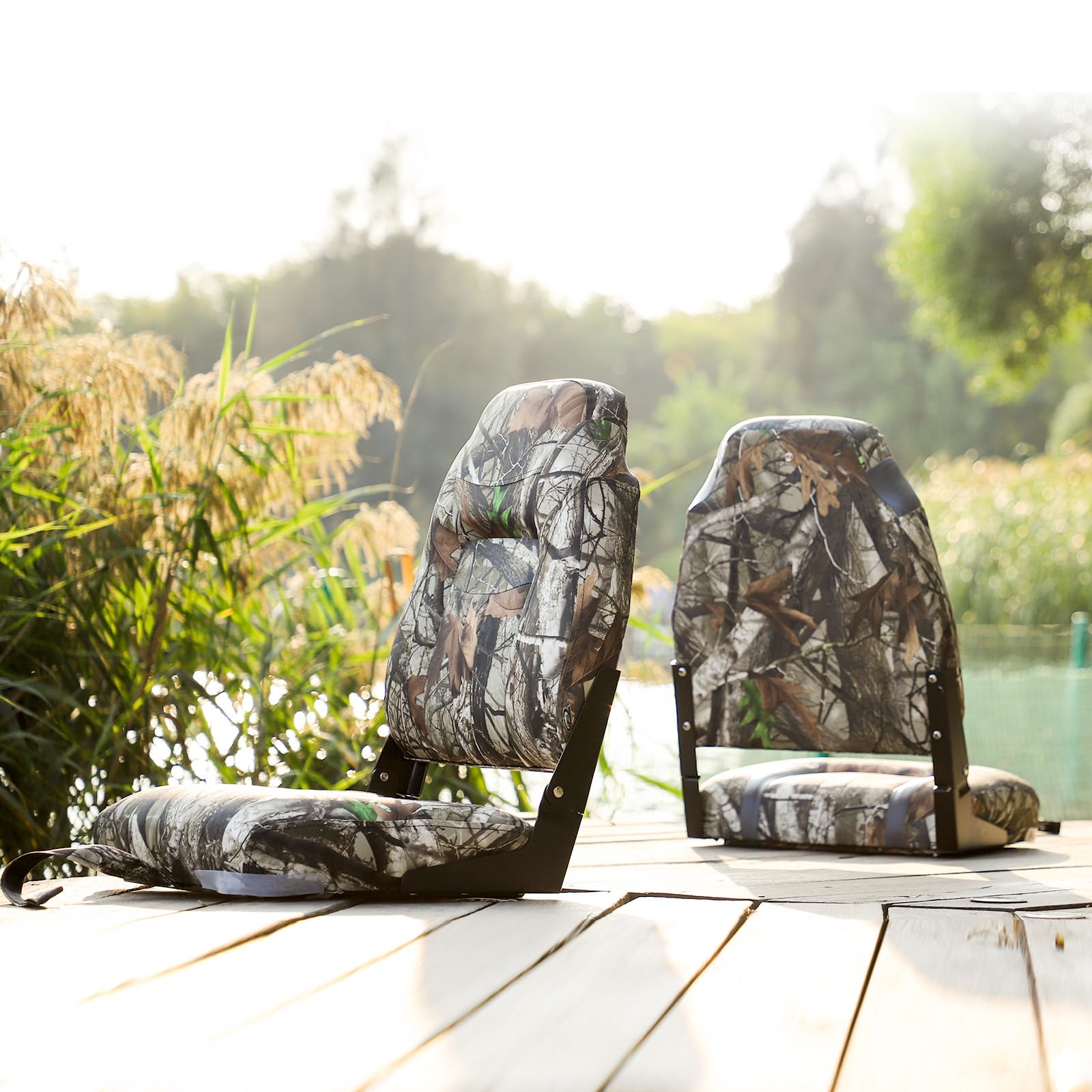 Premium Camouflage High Back Folding Fishing Boat Chair with Stainless Steel Hardware - Comfortable & Durable for Outdoor Fishing, Boating, and Marine Adventures