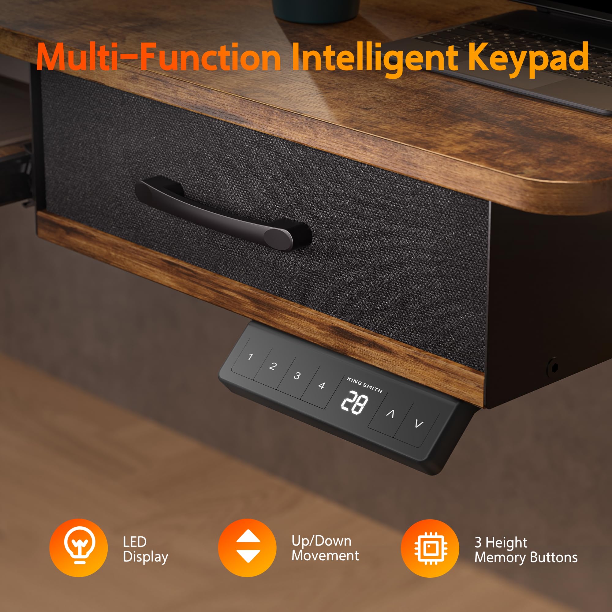 55x24 Inches Electric Height Adjustable Standing Desk with Keyboard Tray & 2 Drawers - Ergonomic Sit to Stand Computer Table with Storage Monitor Stand in Rustic Brown - Perfect for Home Office, Gaming Setup & Workspace Organization