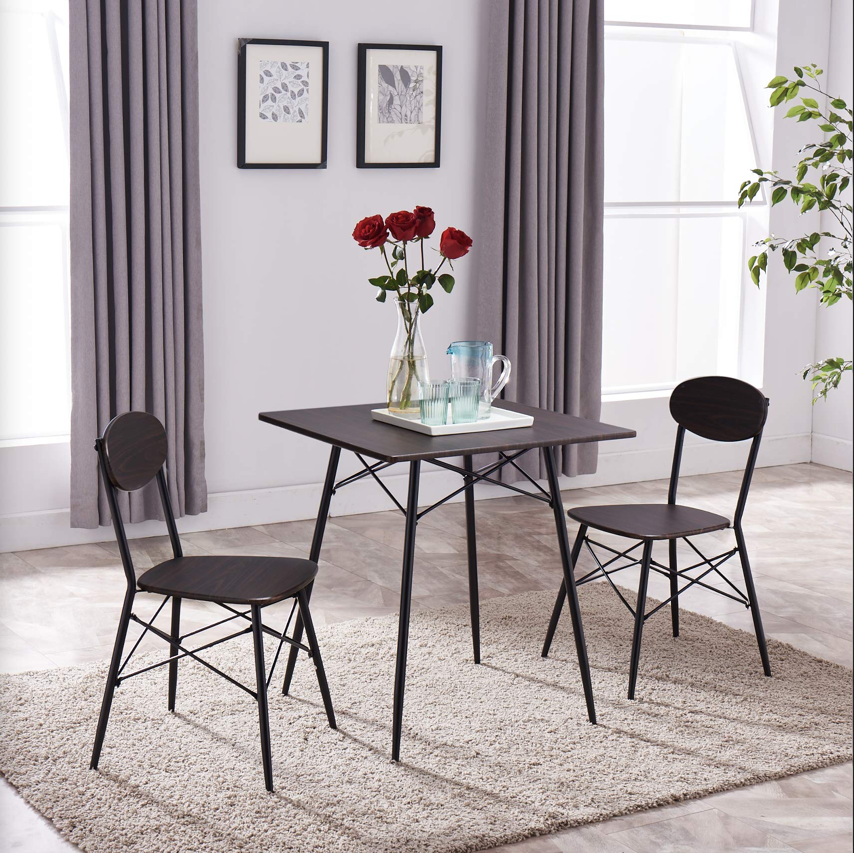 Kings Brand 5-Piece Dining Set - Modern Black/Walnut Wood Kitchen Table & Chairs Set - Perfect for Small Spaces, Breakfast Nook & Family Meals