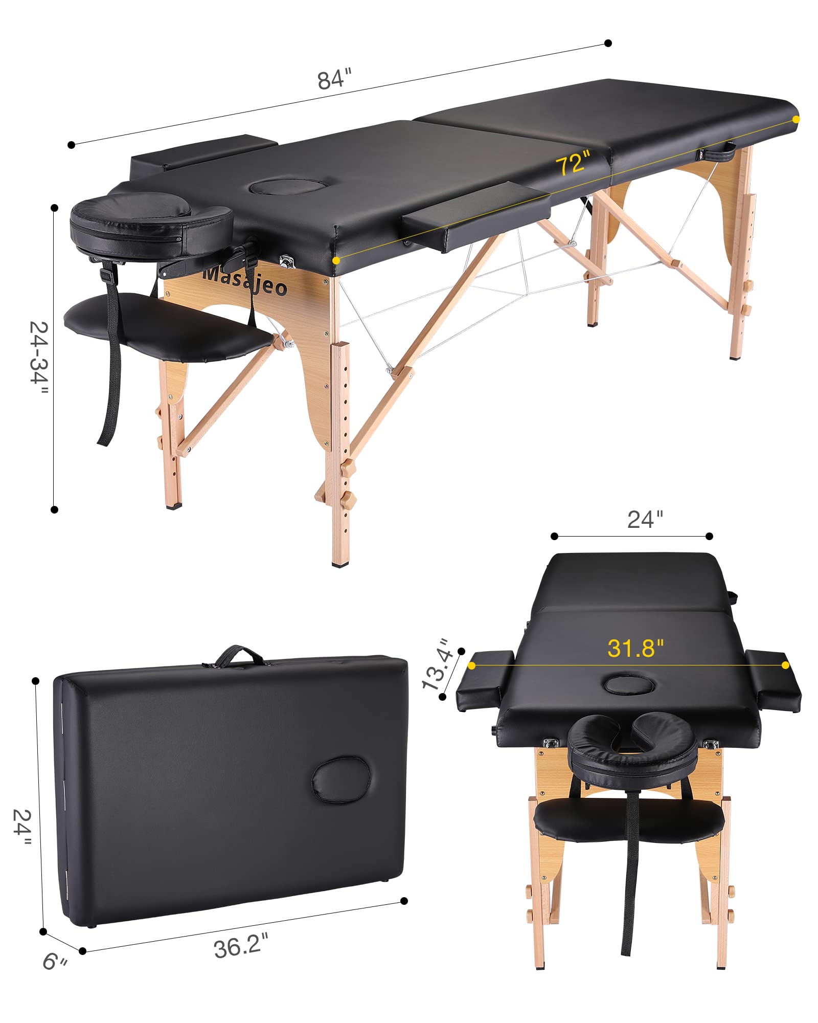 Professional Portable Massage Table - Adjustable Height 84