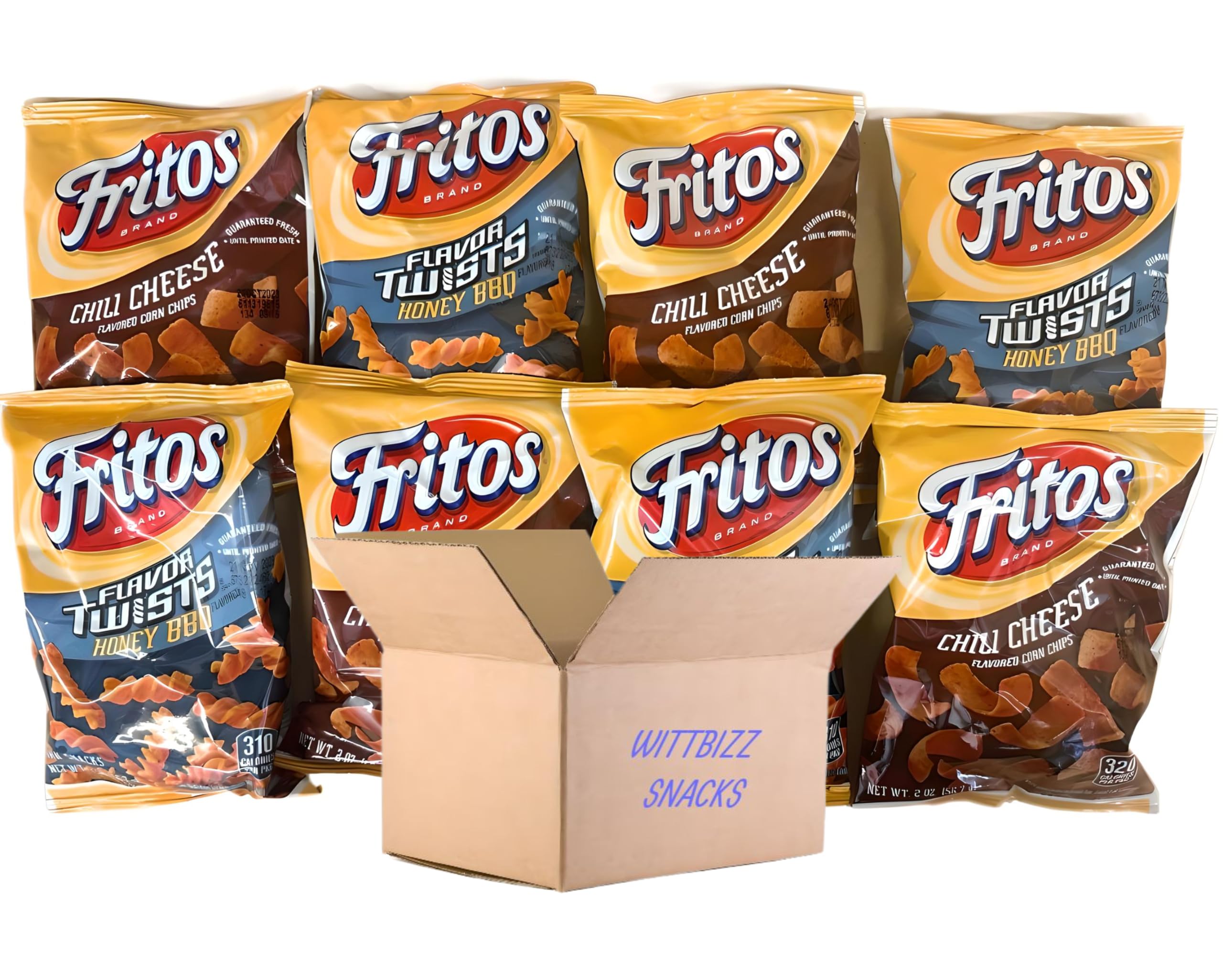 Wittbizz Snacks Bundles Frito Snack Mix Box - 8 Count (4 Honey BBQ, 4 Chili Cheese) - Perfect for Parties, Road Trips & Office Snacks