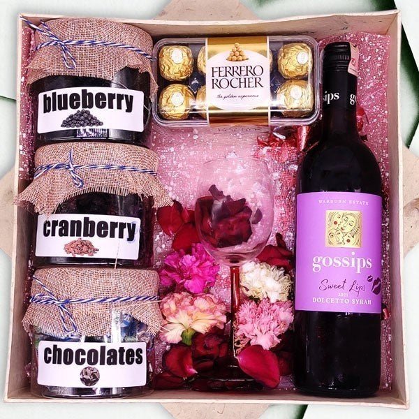 Premium Ferrero Rocher Chocolate Gift Box with Assorted Dried Fruits & Fine Wine - Includes Free Wine Glass - Perfect for Holidays, Romantic Gifts & Special Occasions