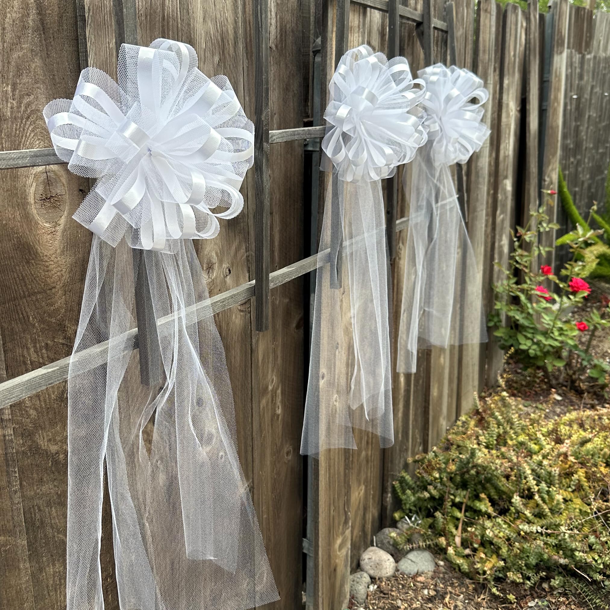 10 Inch Large White Wedding Pew Bows Set of 6 - Elegant Tulle Aisle Decorations for Weddings, Bridal Showers, Anniversaries, Birthdays & Fundraisers - Perfect for Church, Reception & Christmas Decor