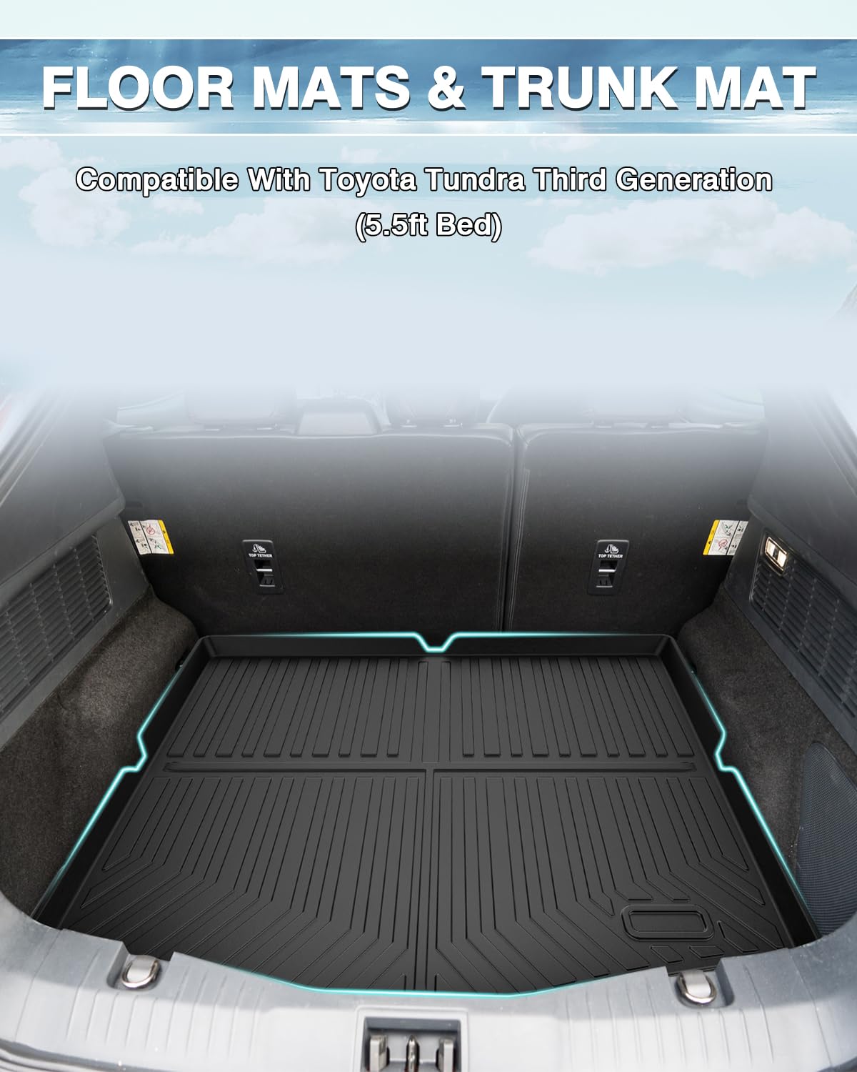 Mixsuper All-Weather Floor Mats & Cargo Liner Set for 2021-2024 Ford Mustang Mach-E - Heavy Duty Black Interior Protection (Perfect for Daily Commutes, Road Trips & Outdoor Adventures)