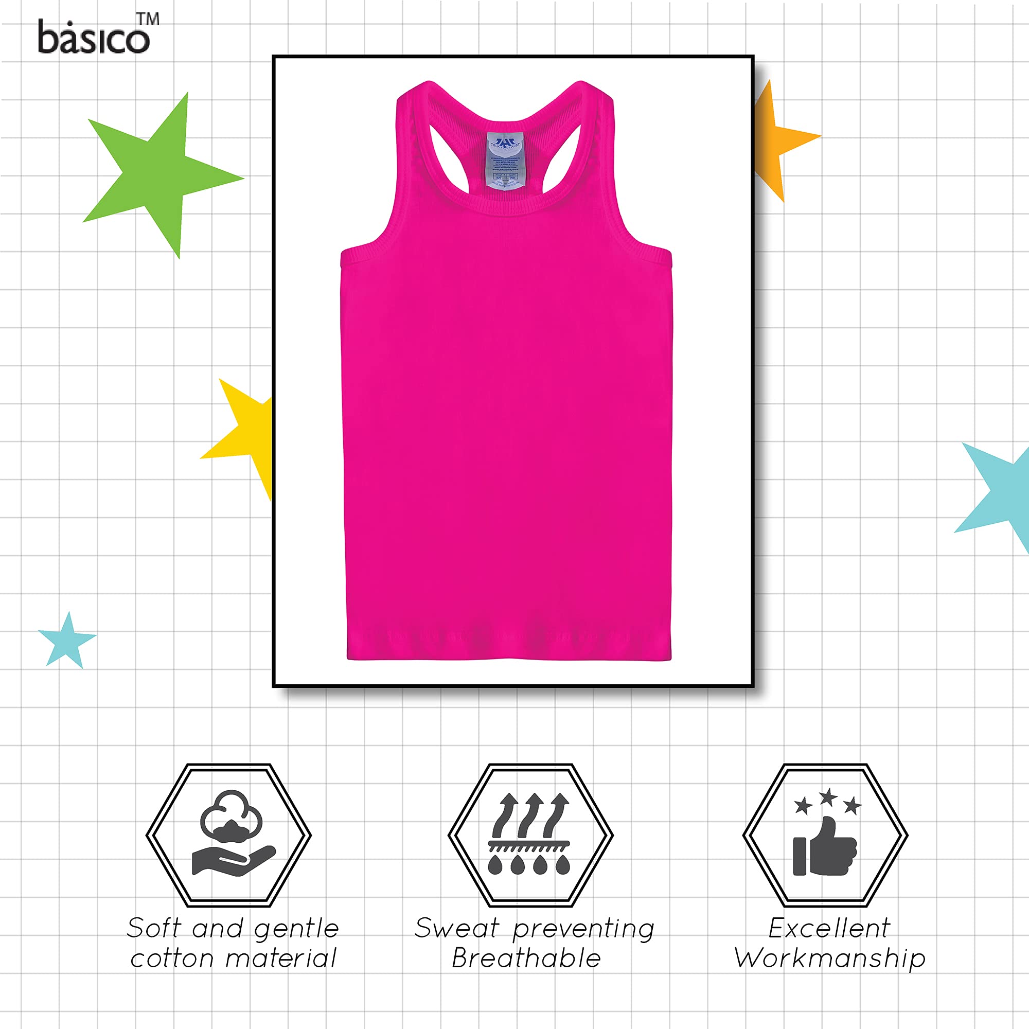Girls Racerback Tank Top Tunic - Soft Stretchy Summer Casual Wear for Kids & Toddlers - Perfect for Playdates, Beach Outings and Everyday Comfort