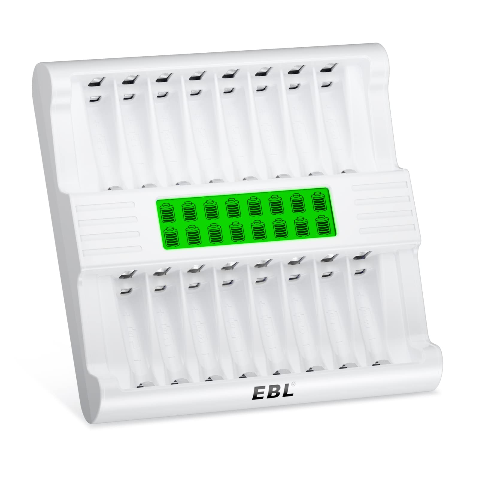 EBL Upgraded Smart 16-Slot LCD Battery Charger for AA AAA Ni-MH Rechargeable Batteries - Fast Independent Charging | Perfect for Cameras, Toys, Flashlights & Home Electronics