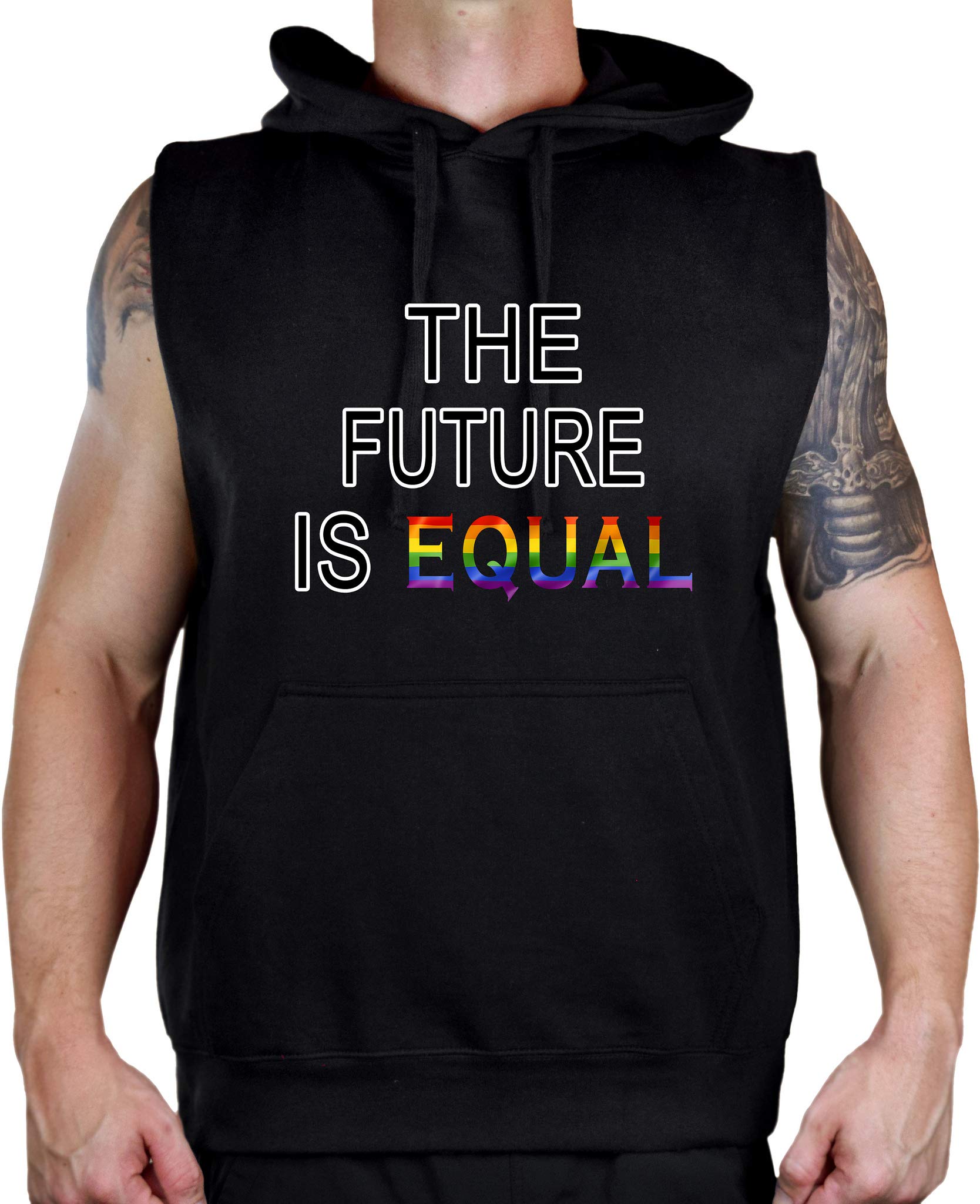 Men's The Future is Equal KT T16 Black Sleeveless Vest Hoodie - Lightweight Athletic Wear for Gym, Running & Street Fashion