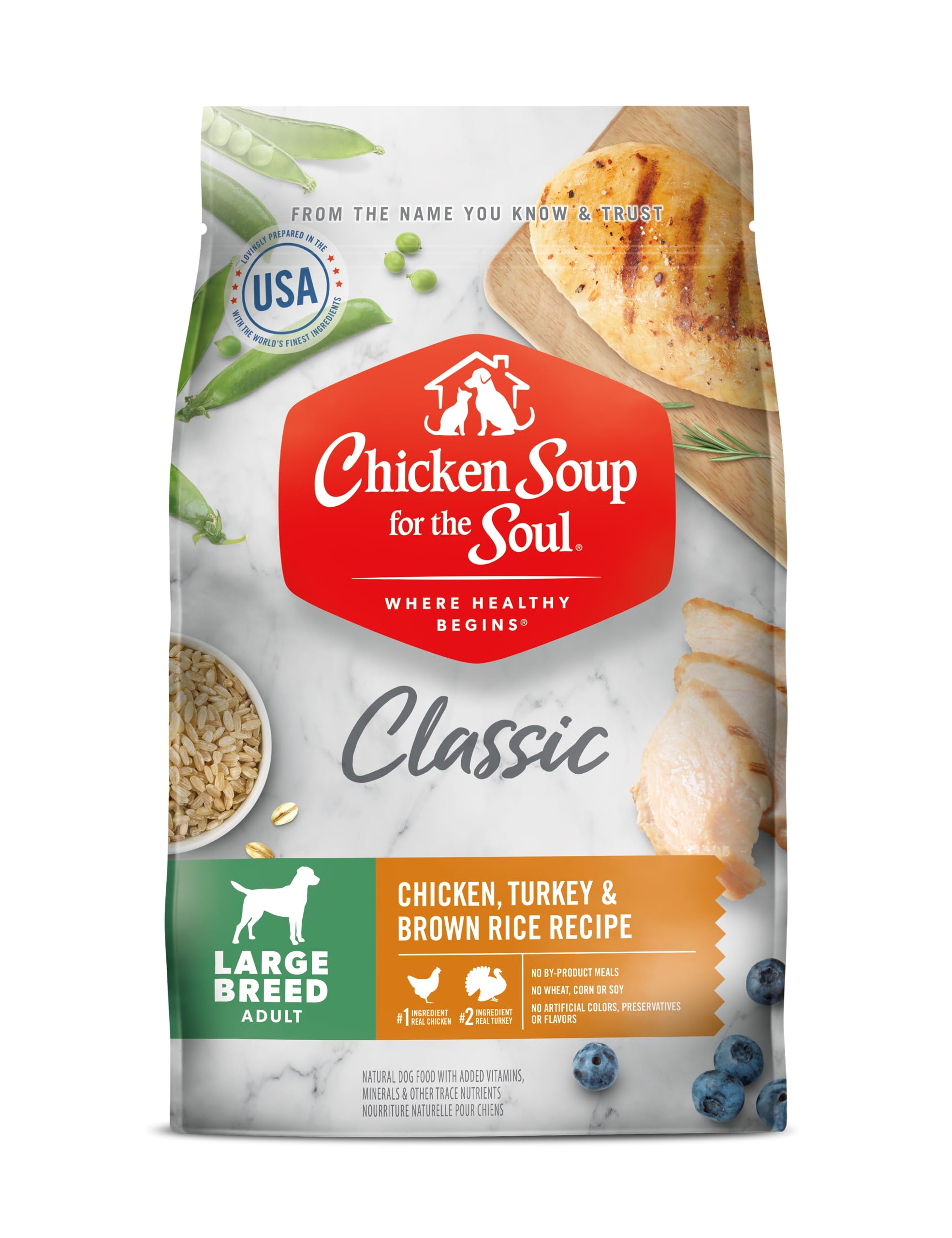 Chicken Soup for the Soul Classic Dry Large Breed Adult Dog Food - Chicken, Turkey & Brown Rice Recipe, 13.5 lb - Soy Free, Corn Free, Wheat Free - Made with Real Ingredients - Premium Nutrition for Active Large Breed Dogs