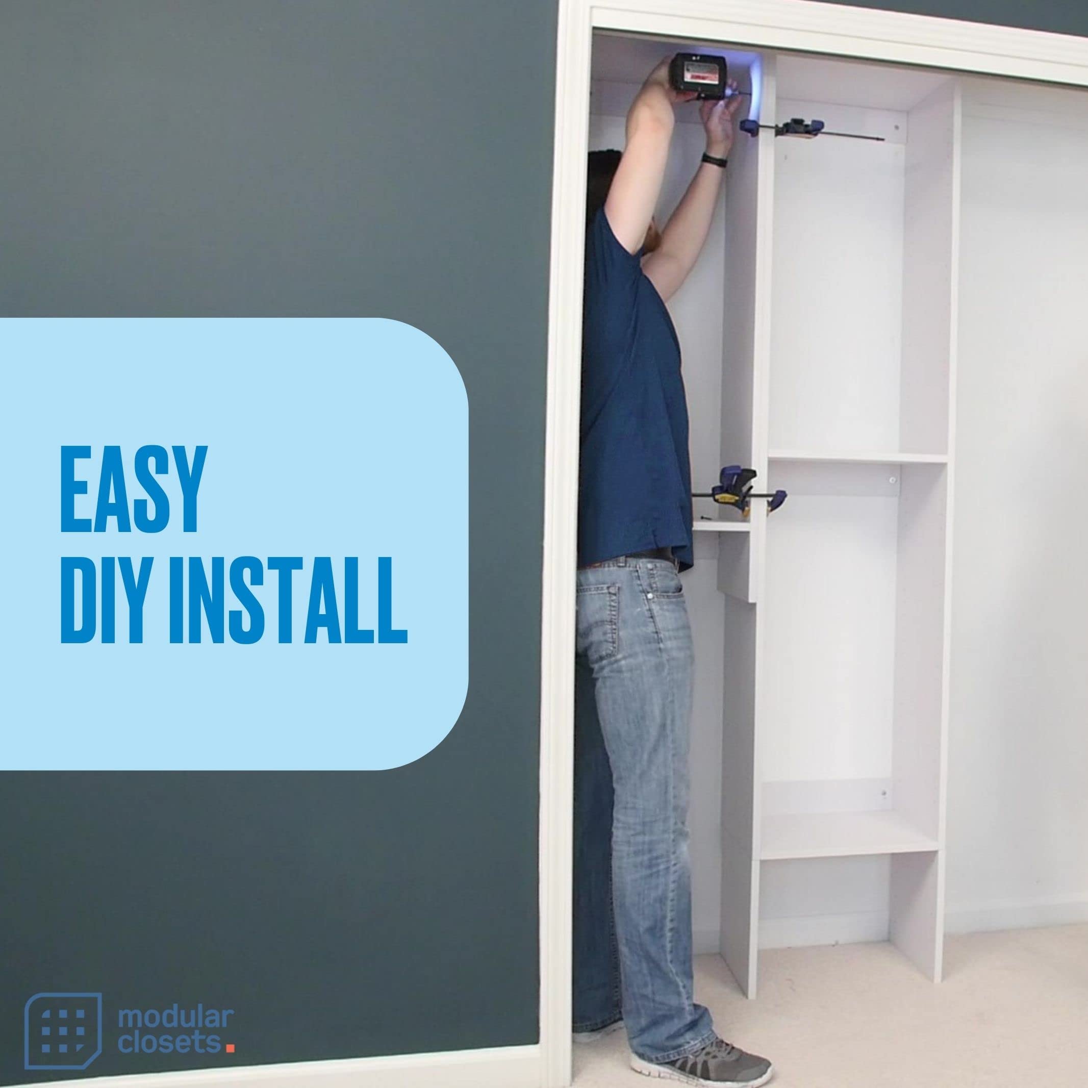 Modular Tall Hanging Closet Organizer System with Storage Shelves - White Corner Closet Unit (19.5 Inches Wide) - Perfect for Bedroom, Walk-in Closet & Small Space Organization