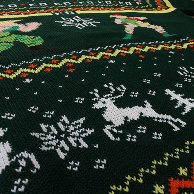 Street Fighter Guile vs Cammy Ugly Christmas Sweater - XS Size | Video Game Holiday Jumper for Cosplay & Christmas Parties