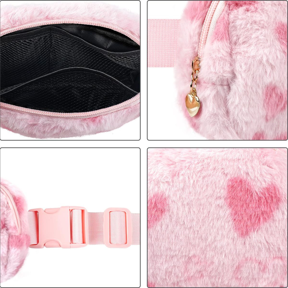 Soft Plush Heart Fanny Pack for Women & Girls - Trendy Crossbody Waist Bag with Adjustable Belt, Perfect for School, Travel, Shopping & Casual Outings (Pink)