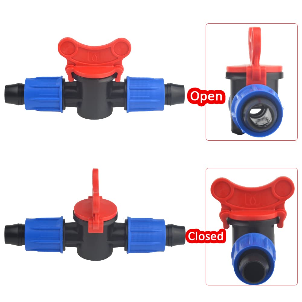 10-Pack 1/2 Inch Drip Irrigation Shut-Off Valve - Universal Coupling for 16-17mm Drip Tape Tubing - Compatible with Sprinkler Systems (Blue & Red) - Perfect for Garden, Lawn & Greenhouse Watering
