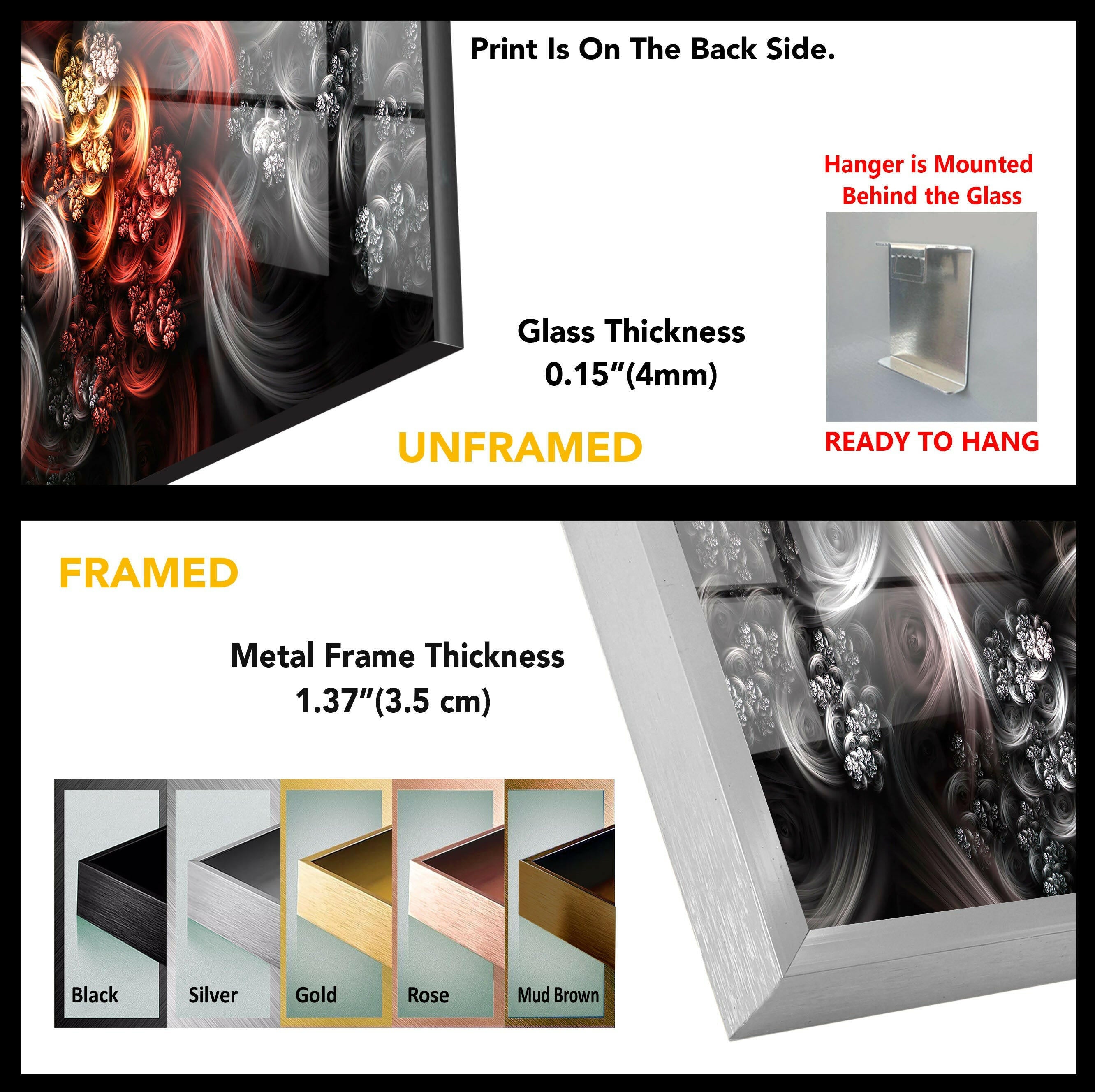 Modern Black and Red Fractal Glass Wall Art - Handmade Abstract Home Decor for Living Room, Bedroom & Office - Unique Contemporary Wall Hanging for Interior Design